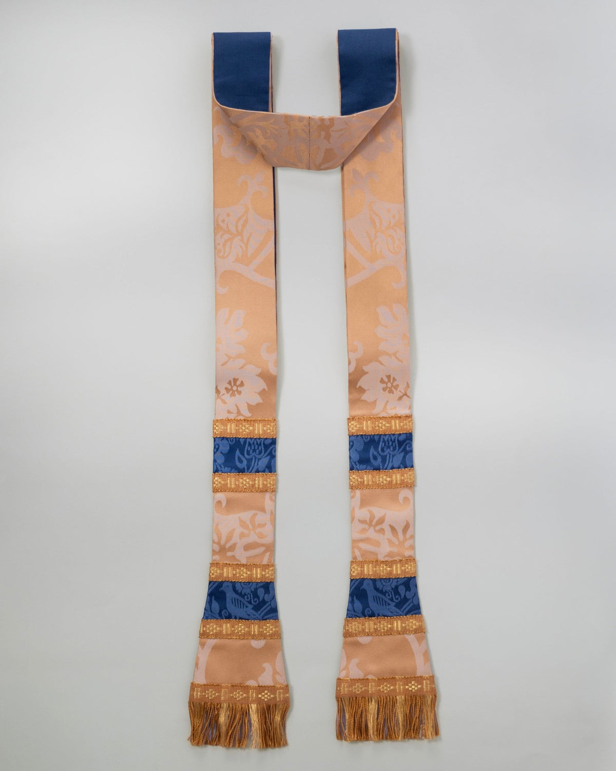 Sarum Stole in Gold/Cream 'Gothic' Silk with Blue 'Hilliard' Orphreys - Watts & Co.