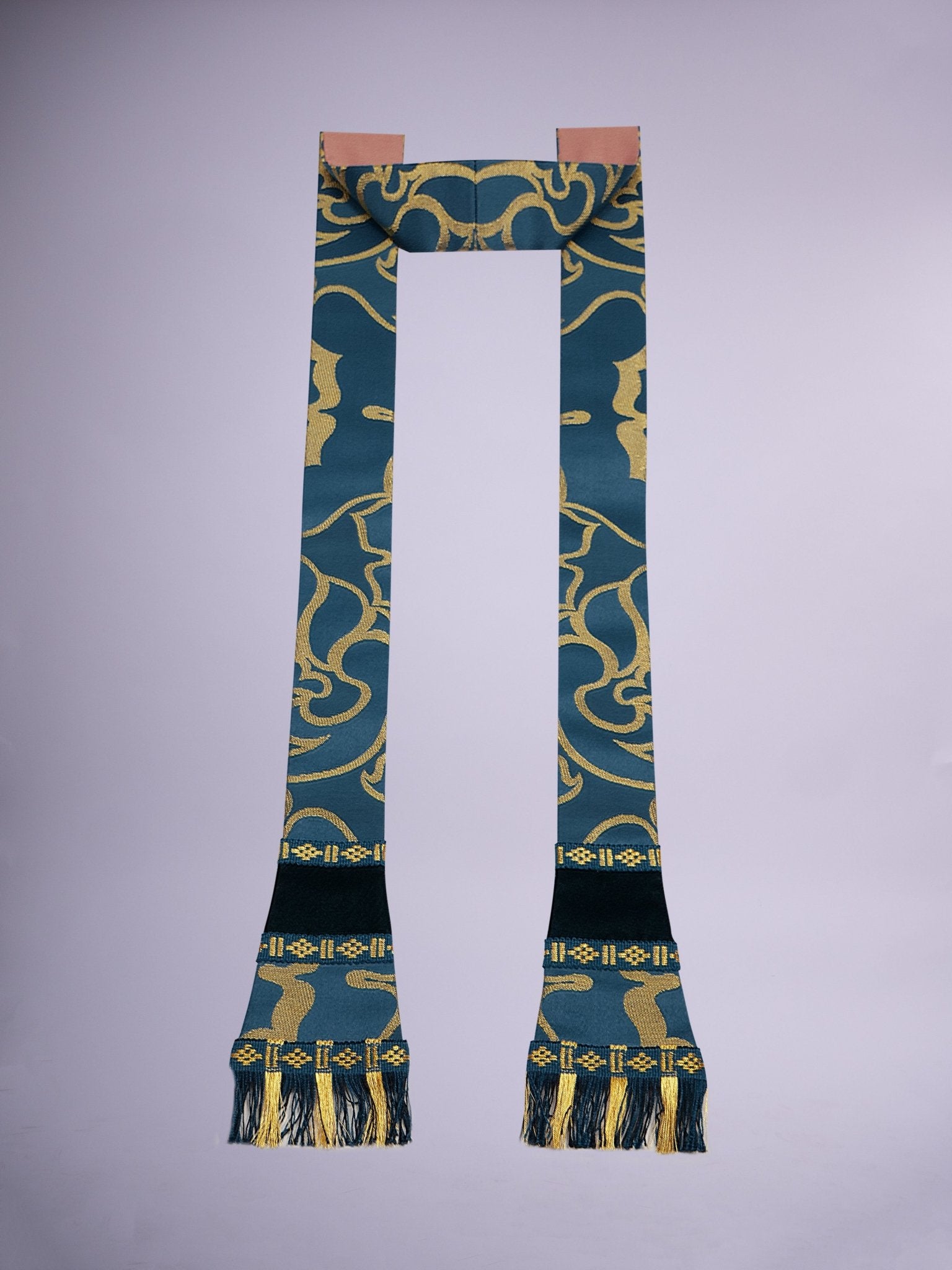 Semi-Gothic Chasuble in Blue/Gold 'Coronation' with Velvet Orphreys - Watts & Co.