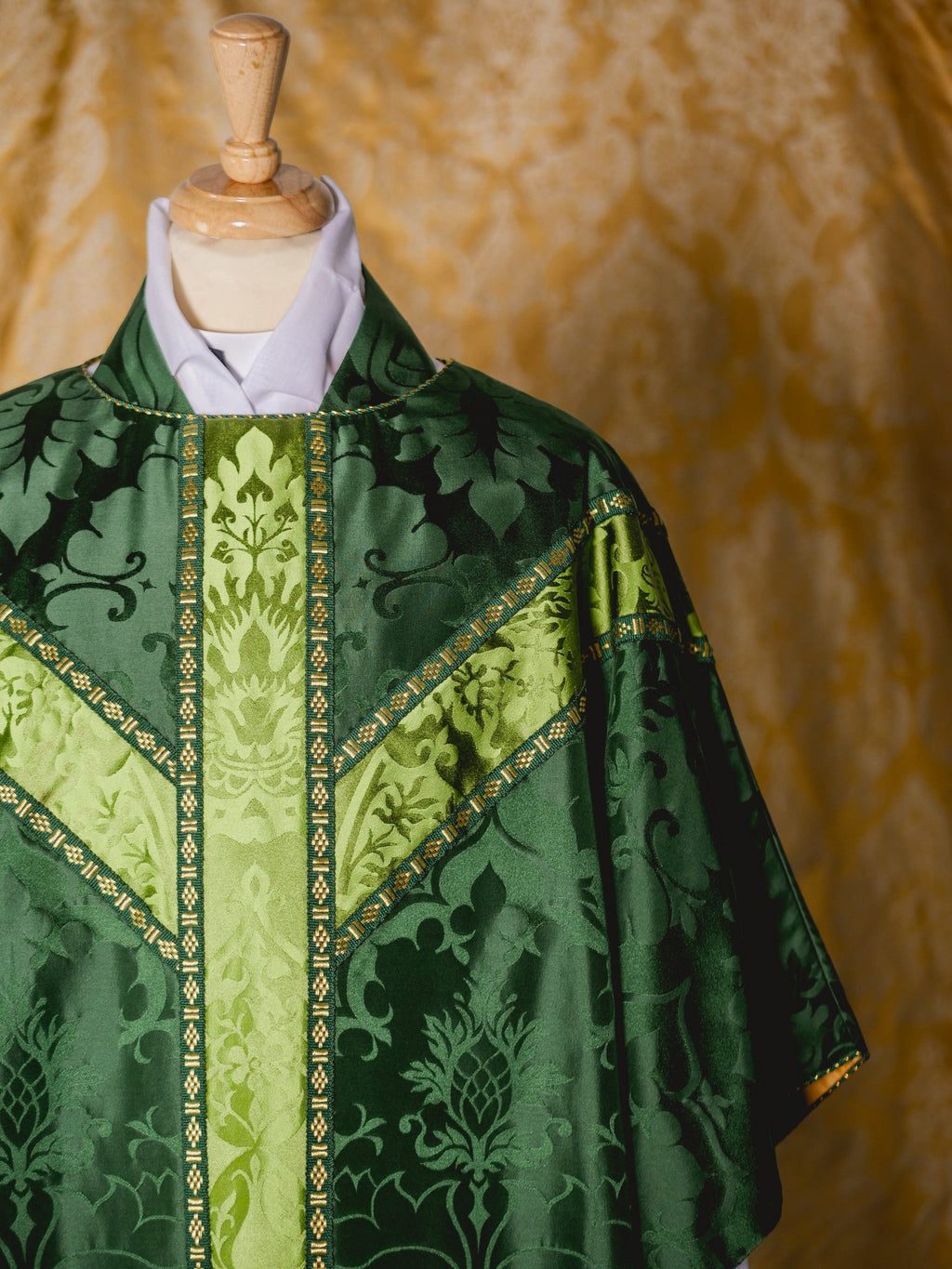 Semi - Gothic Chasuble in Green 'Bellini' with Green 'Gothic' Orphreys - Watts & Co.