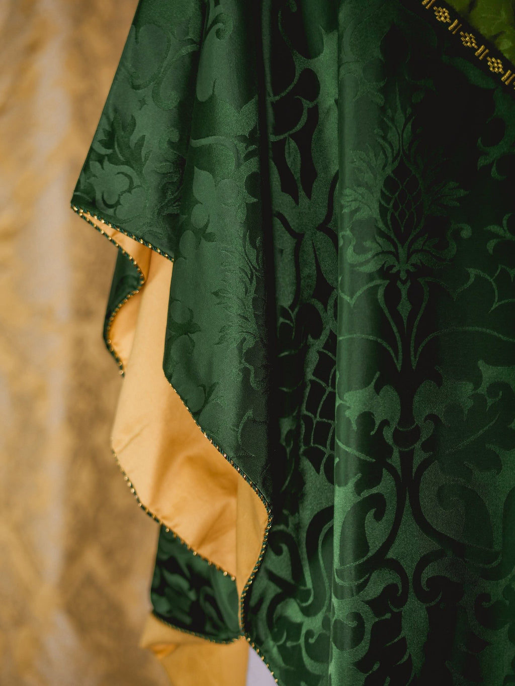 Semi - Gothic Chasuble in Green 'Bellini' with Green 'Gothic' Orphreys - Watts & Co.