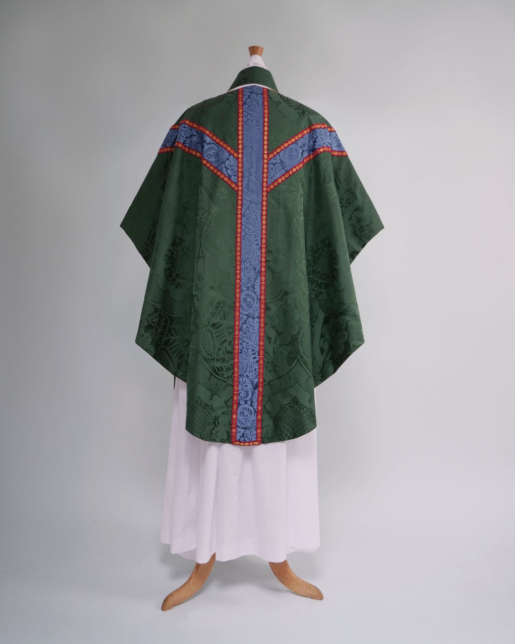 Semi-Gothic Chasuble in Green 'Comper Van Der Weyden' with Blue 'Holbein' Orphreys - Watts & Co.