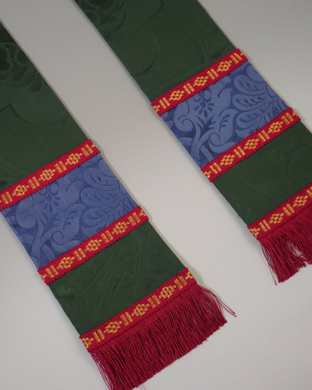 Semi-Gothic Chasuble in Green 'Comper Van Der Weyden' with Blue 'Holbein' Orphreys - Watts & Co.