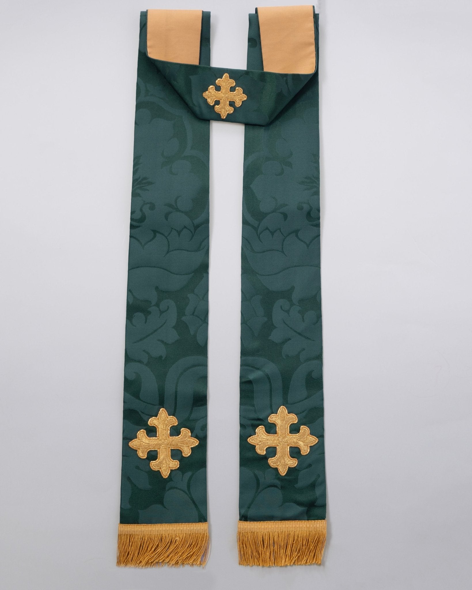 Stole in Green 'Bellini' with Appliqué Crosses - Watts & Co.