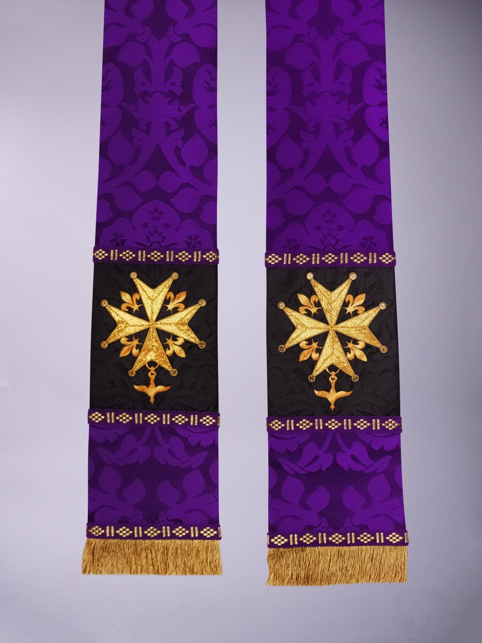 Stole in Purple 'Davenport' with Embroidered Crosses - Watts & Co.