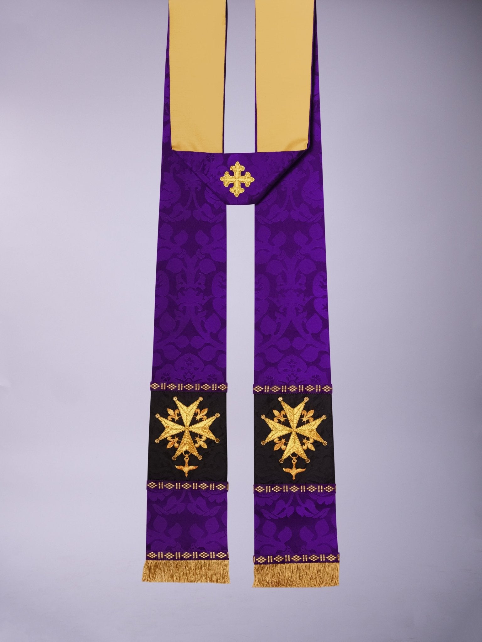 Stole in Purple 'Davenport' with Embroidered Crosses - Watts & Co.
