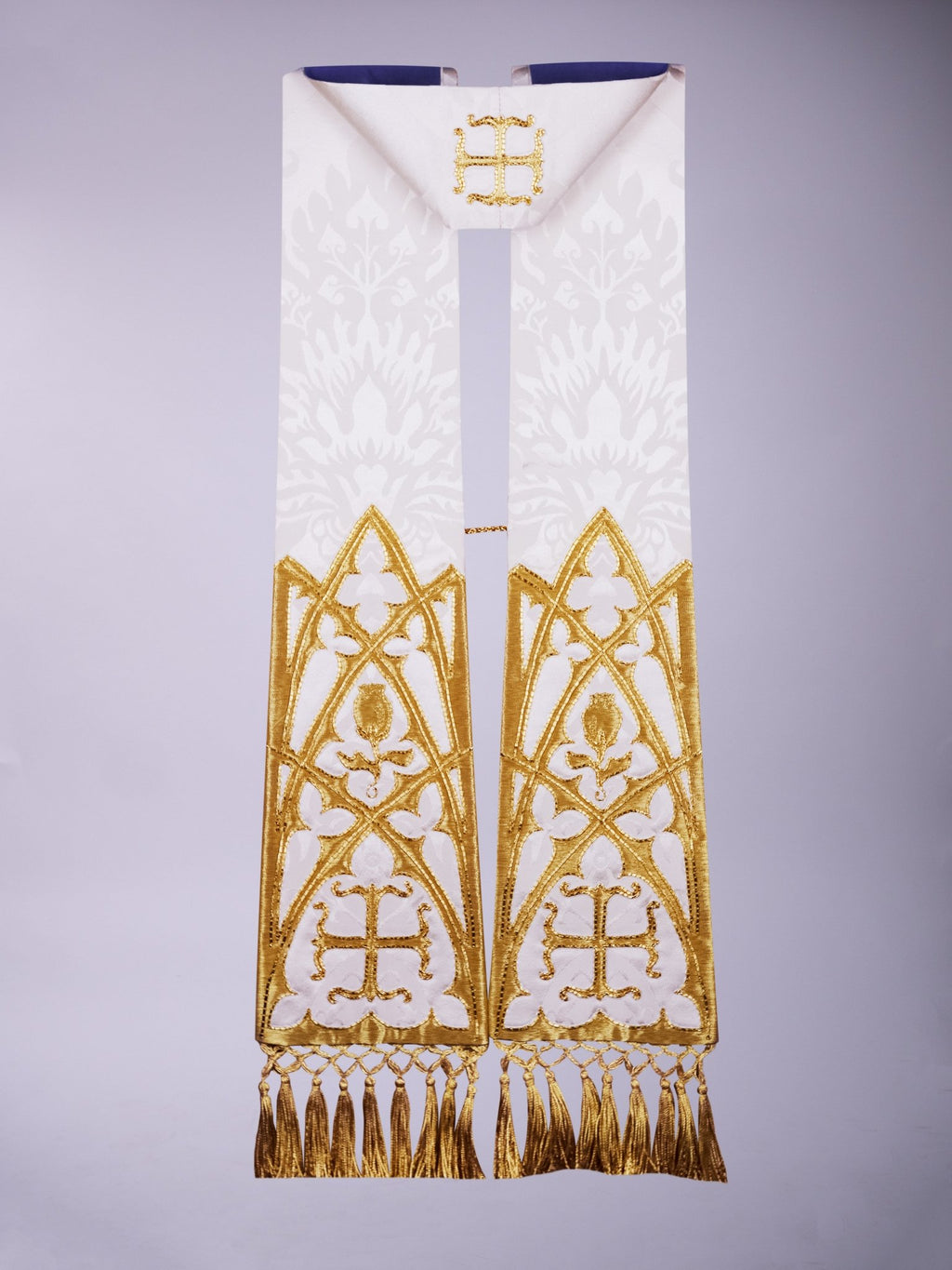 Tufton Stole in Cream 'Gothic' with Hand-Embroidery - Watts & Co.