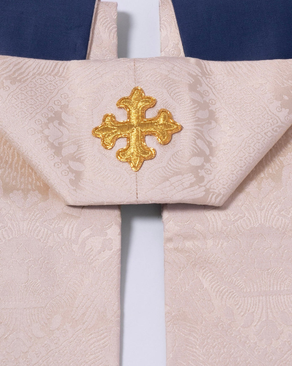 Tufton Stole in Cream 'Stag' with Blue 'Hilliard' Orphreys and Hand Embroidery - Watts & Co.
