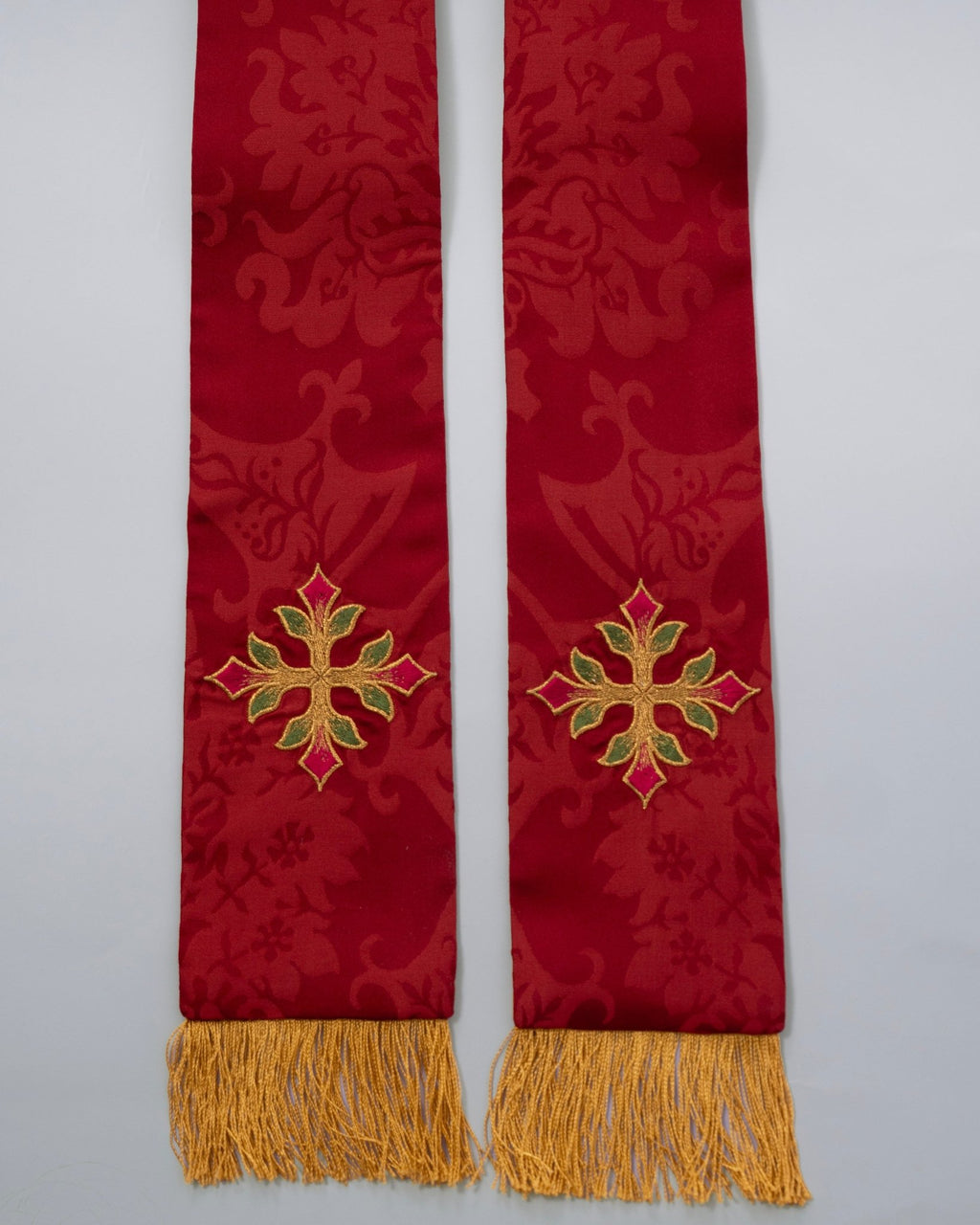 Tufton Stole in Sarum Red 'Gothic' with Embroidered Crosses - Watts & Co.