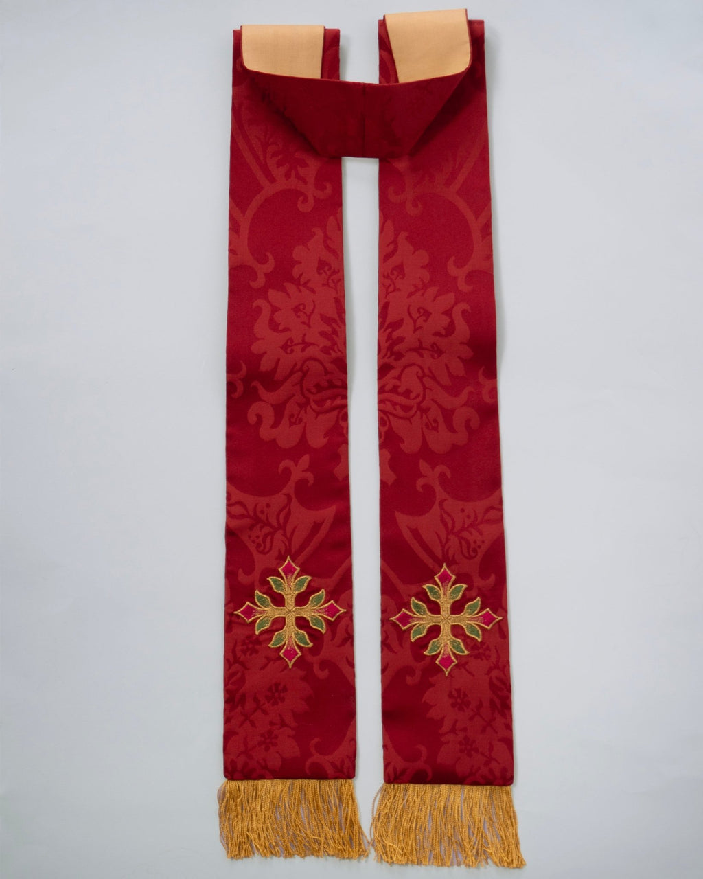 Tufton Stole in Sarum Red 'Gothic' with Embroidered Crosses - Watts & Co.