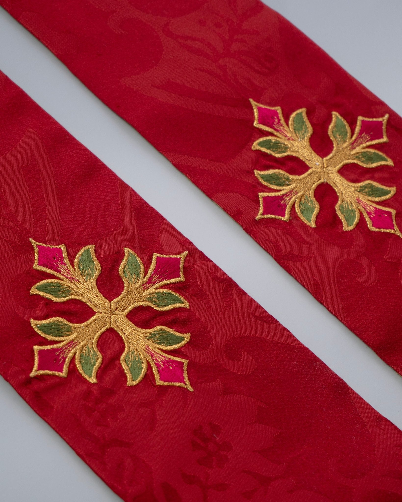Tufton Stole in Sarum Red 'Gothic' with Embroidered Crosses - Watts & Co.