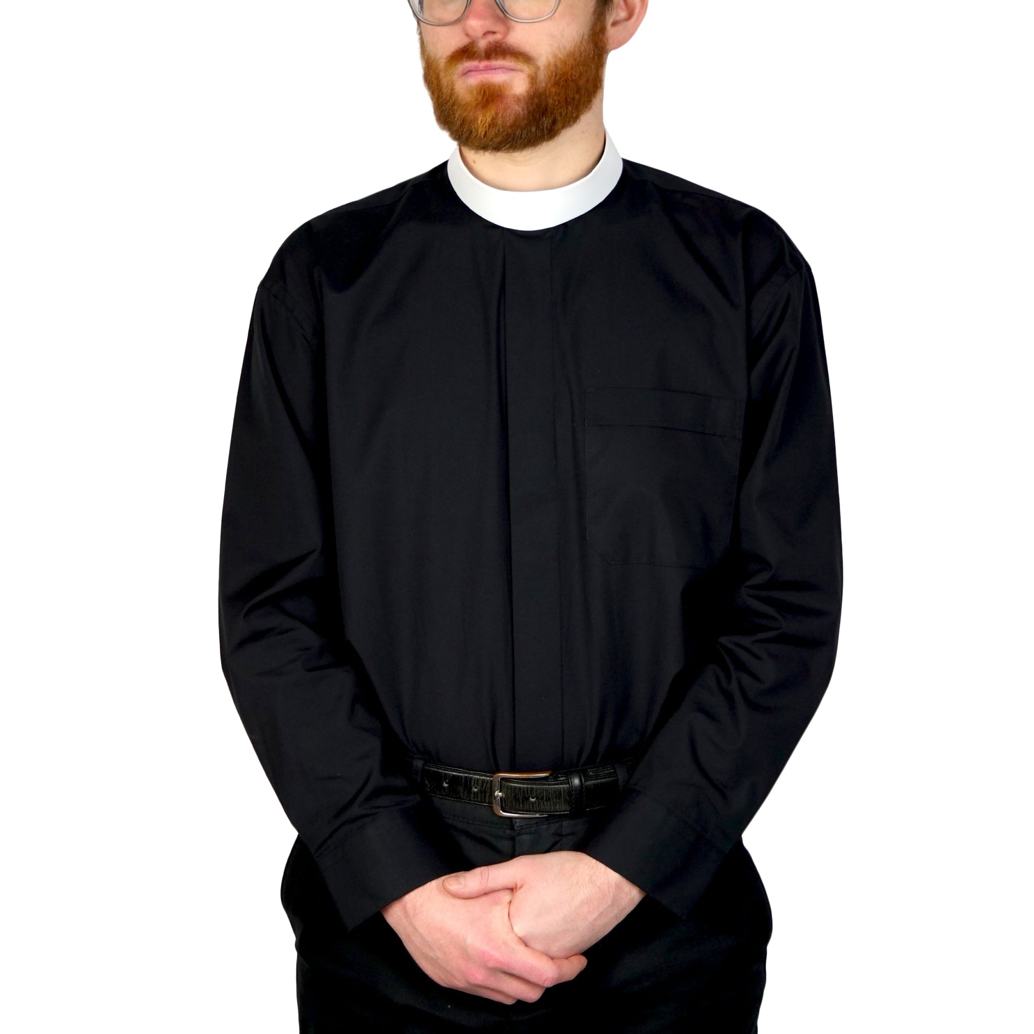 Watts' Men's Fly - Front Collar Clergy Shirt - Black - Watts & Co.