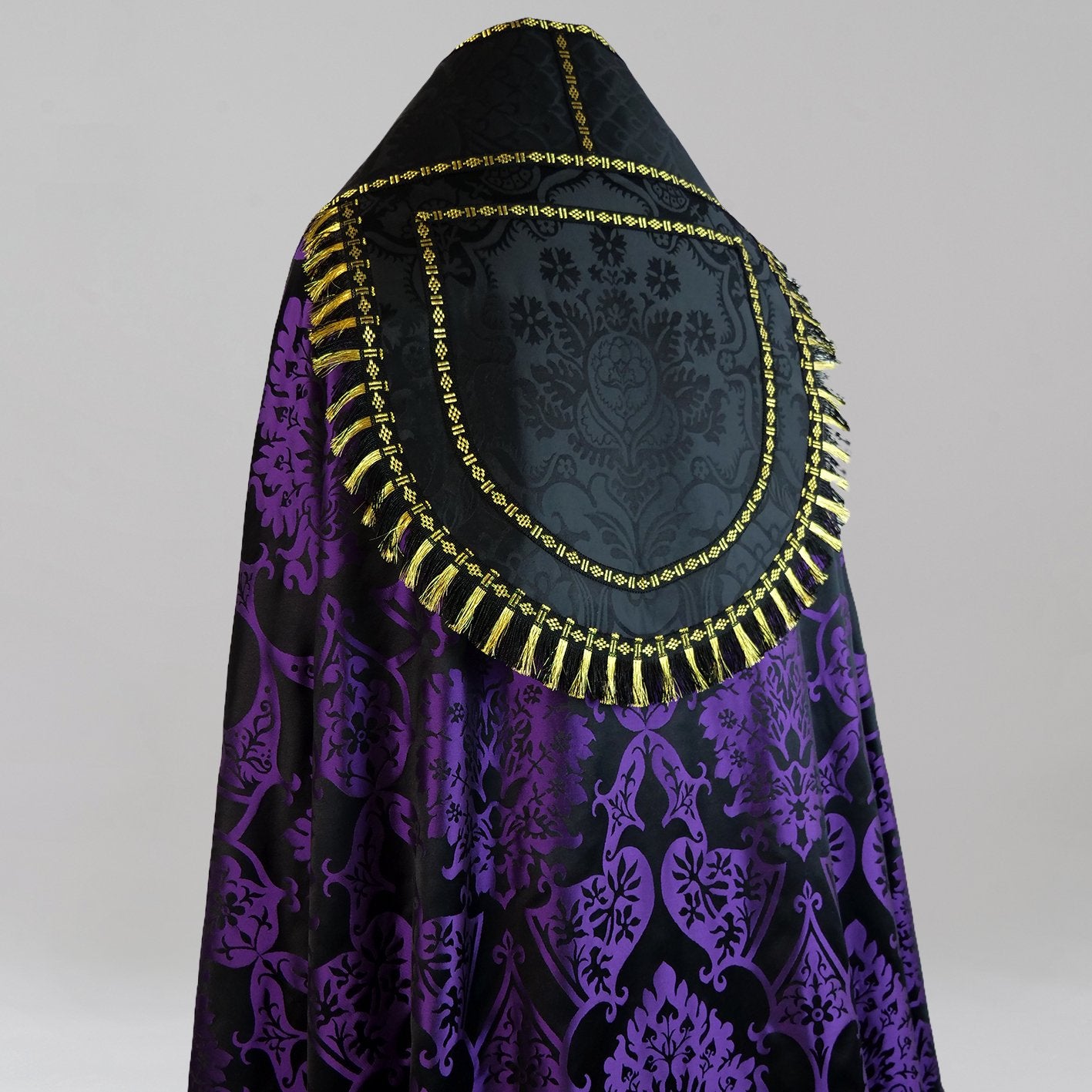 Westminster Cope in Black & Royal Purple 'Gothic' with Black 'Comper Cathedral' Orphreys - Watts & Co.