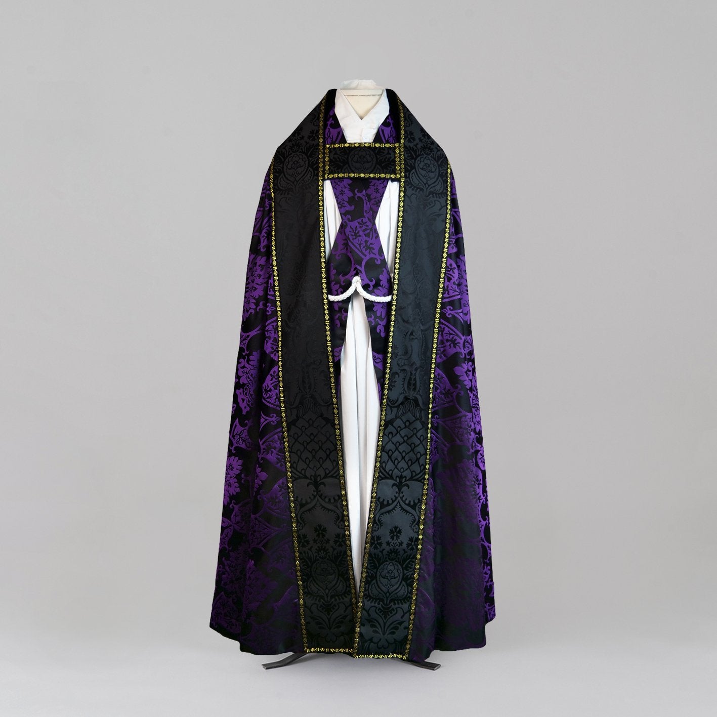 Westminster Cope in Black & Royal Purple 'Gothic' with Black 'Comper Cathedral' Orphreys - Watts & Co.