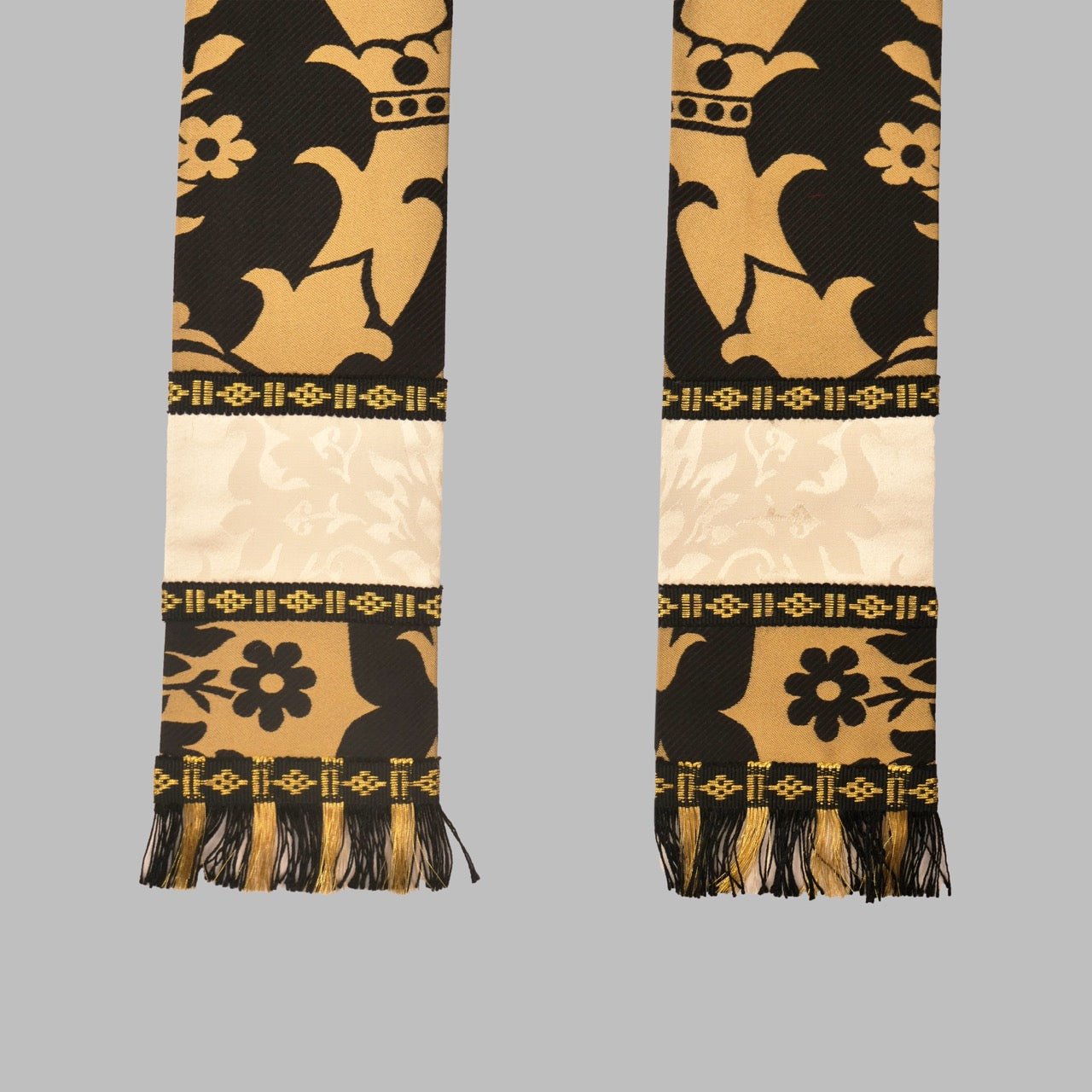 Westminster Cope in Black/Gold 'Van Der Weyden' with Peacock Embroidered Hood and Orphreys - Watts & Co.