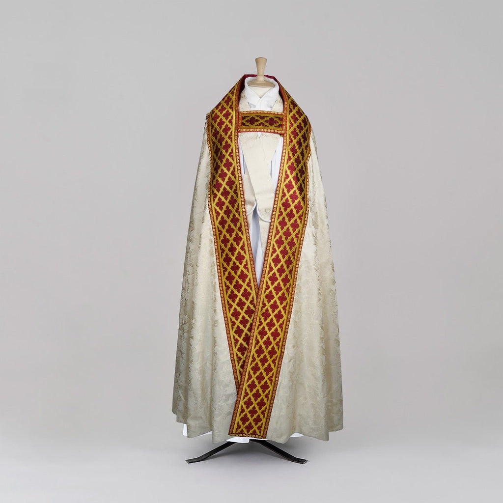 Westminster Cope in Cream 'Stag' with Gothic Trellis Orphreys - Watts & Co.