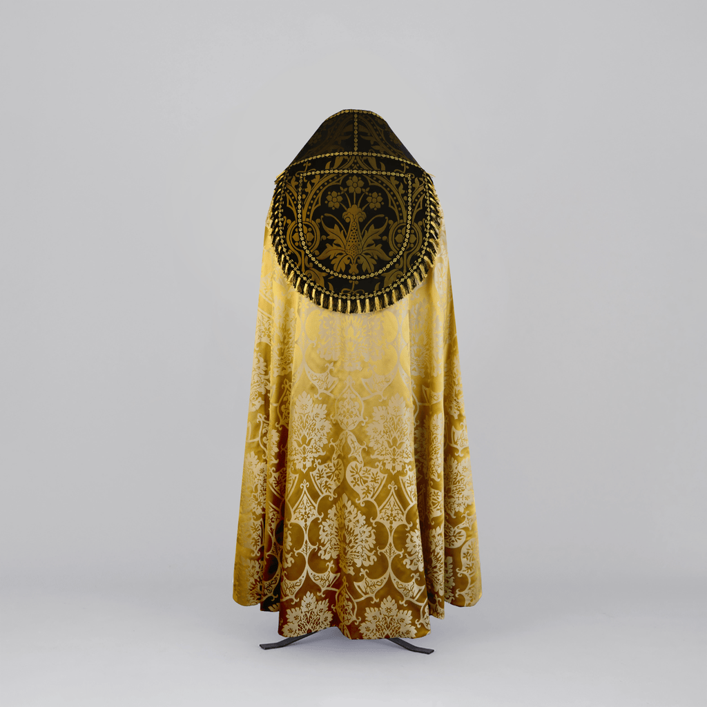 Westminster Cope in Cream/Gold 'Gothic' with Black/Gold 'Shrewsbury' Orphreys - Watts & Co.