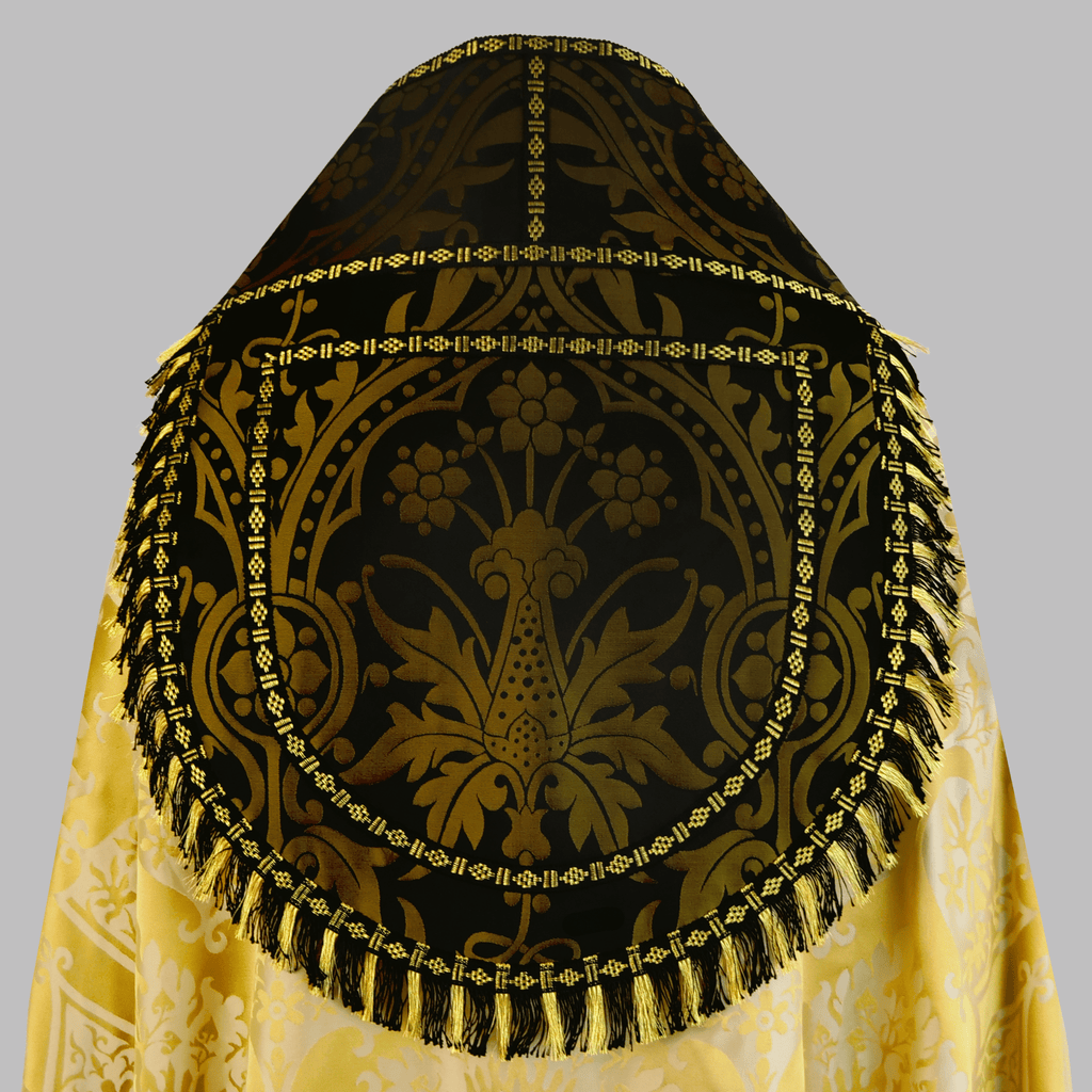 Westminster Cope in Cream/Gold 'Gothic' with Black/Gold 'Shrewsbury' Orphreys - Watts & Co.