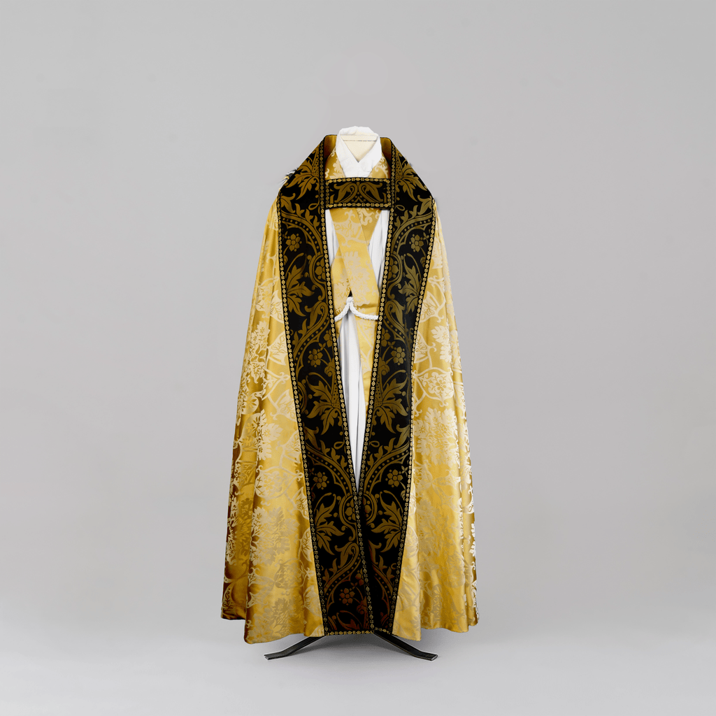 Westminster Cope in Cream/Gold 'Gothic' with Black/Gold 'Shrewsbury' Orphreys - Watts & Co.