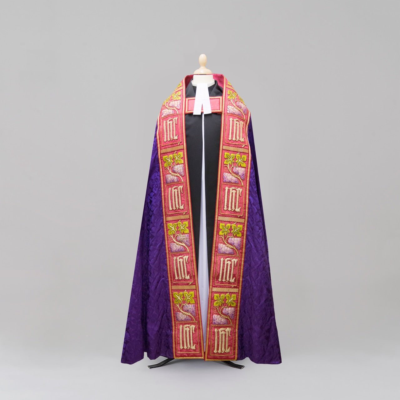 Westminster Cope in Purple 'Davenport' with Comper Rose 'Bellini' Orphreys and Embroidery - Watts & Co.