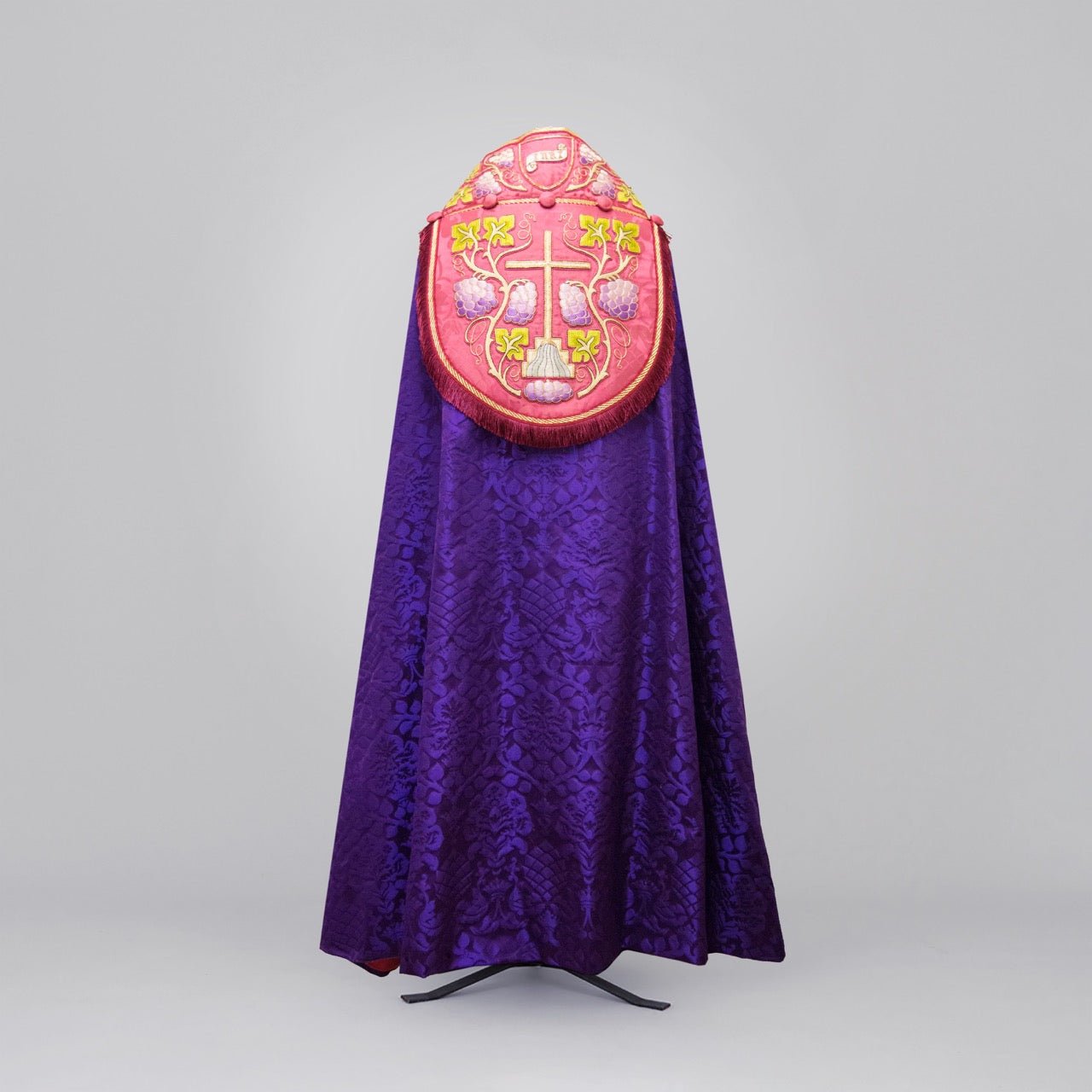 Westminster Cope in Purple 'Davenport' with Comper Rose 'Bellini' Orphreys and Embroidery - Watts & Co.