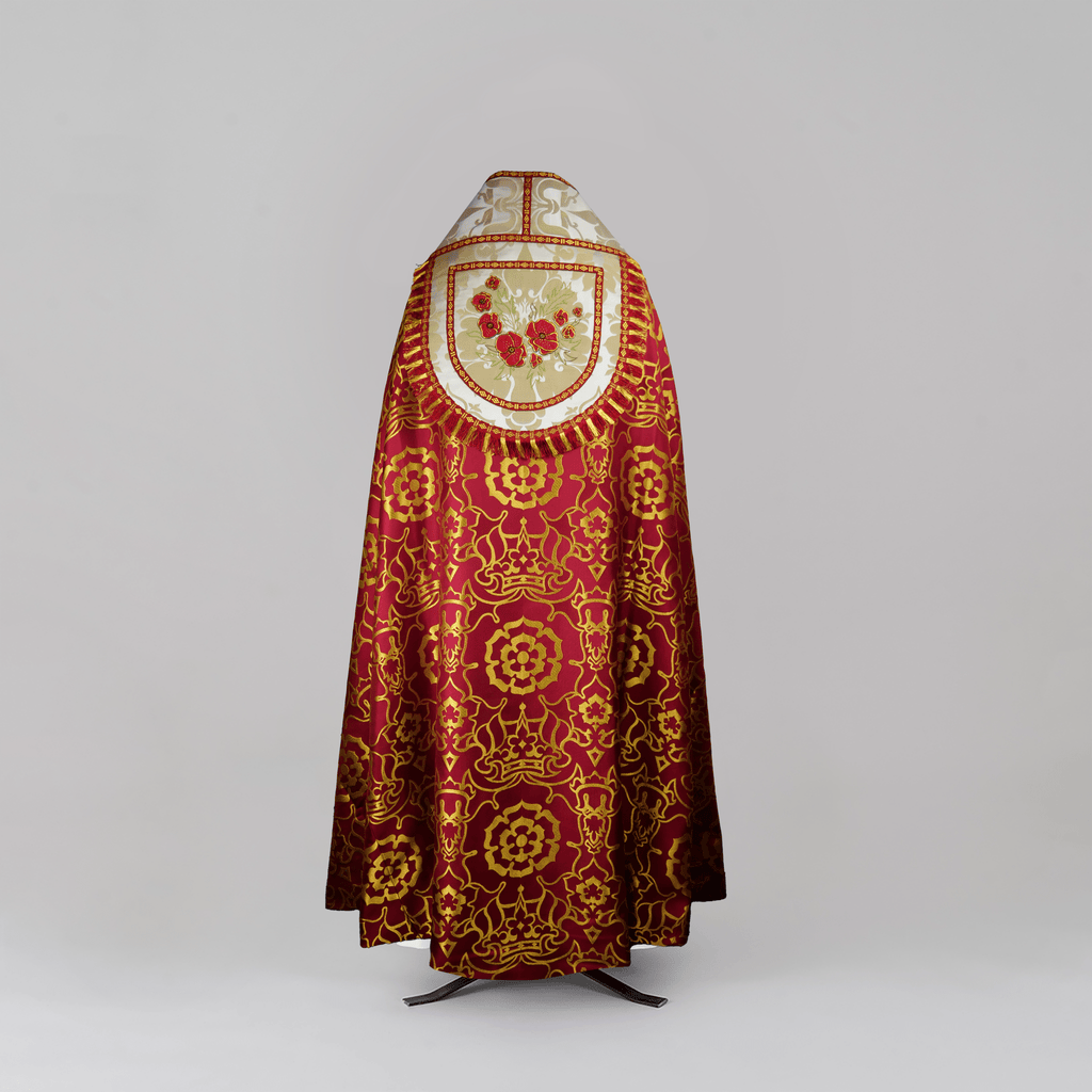 Westminster Cope in Red 'Coronation' with Oyster and Old Gold 'Bellini' Orphreys - Watts & Co.