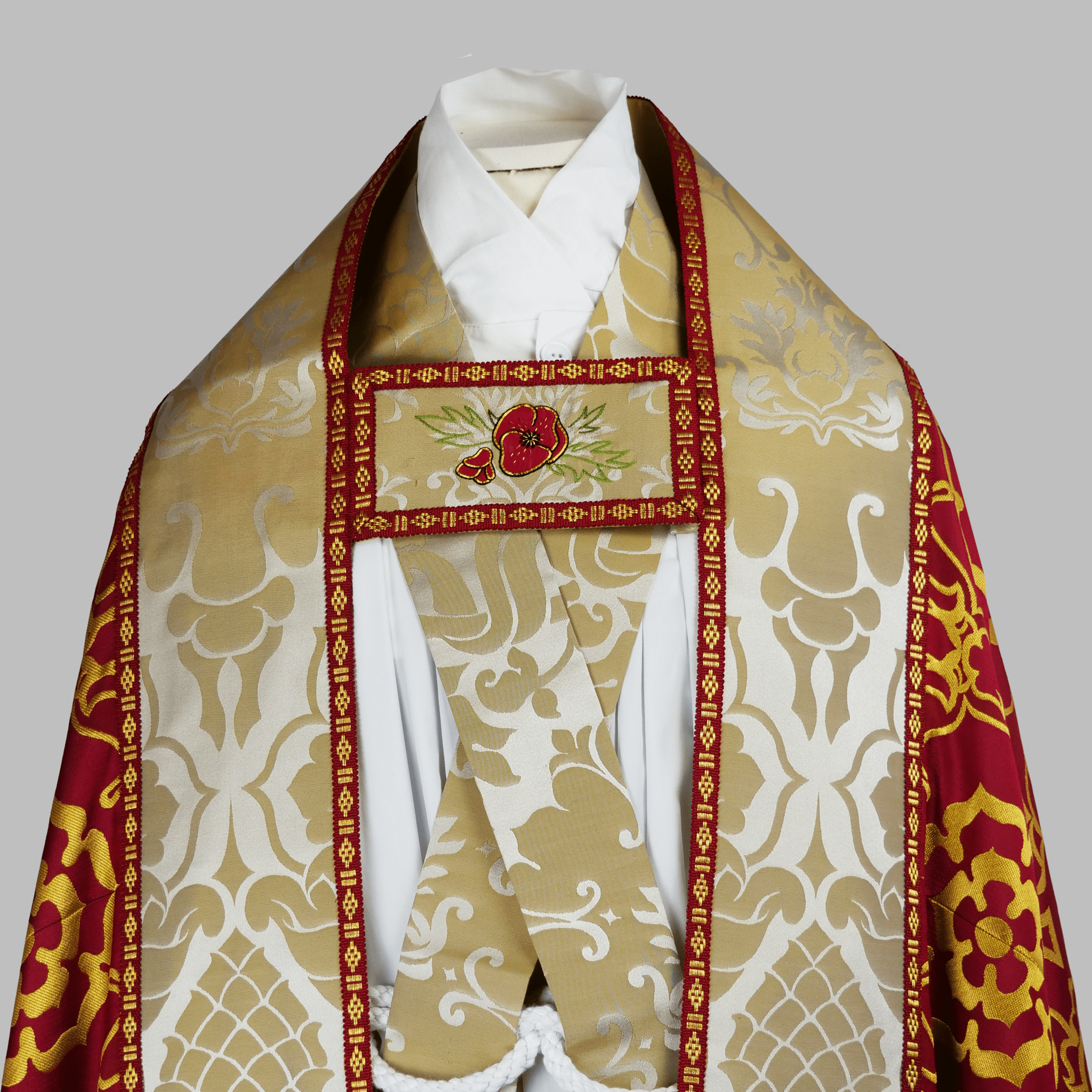 Westminster Cope in Red 'Coronation' with Oyster and Old Gold 'Bellini' Orphreys - Watts & Co.