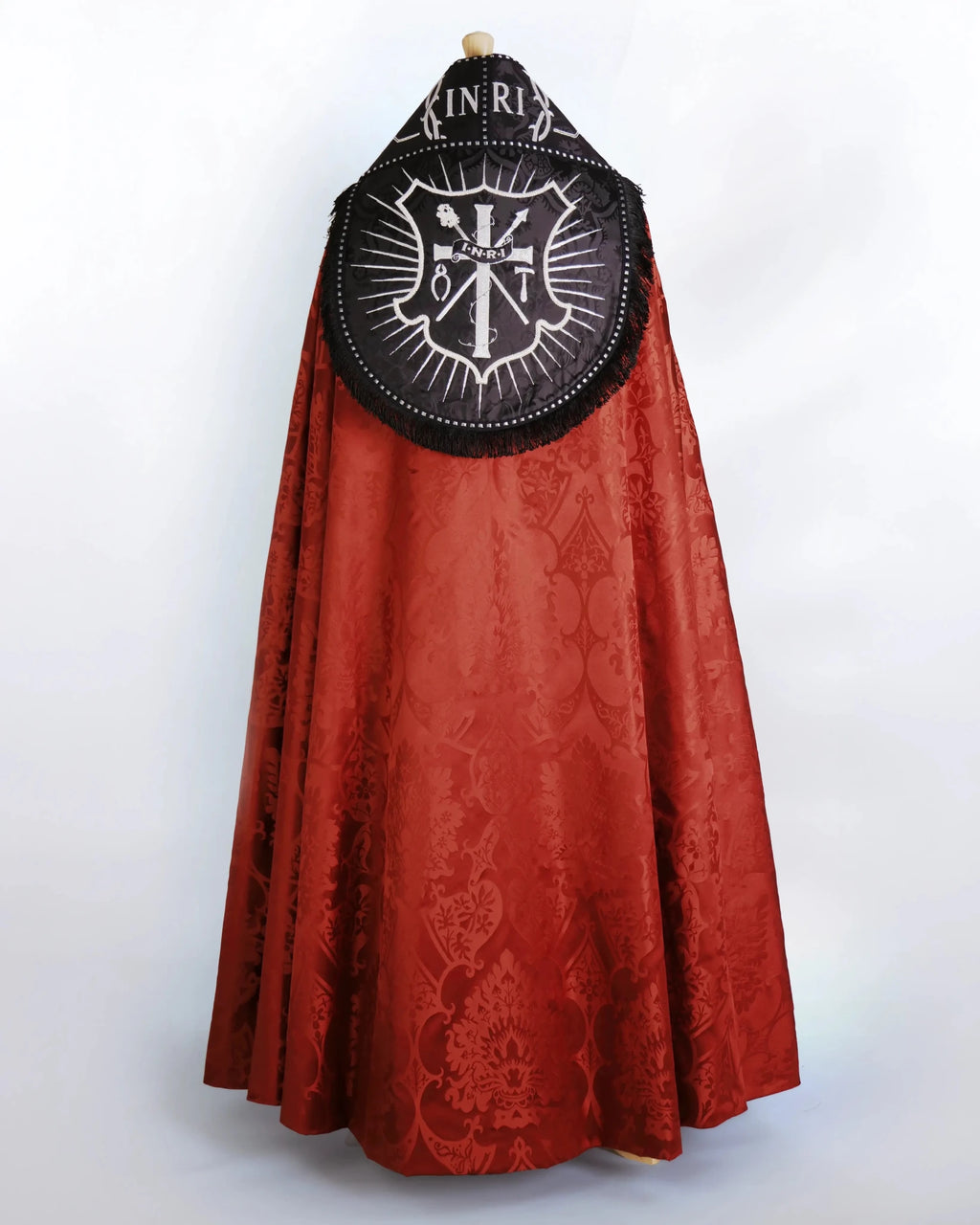 Westminster Cope in Sarum Red 'Gothic' with Hand - embroidered Symbols of the Passion - Watts & Co.