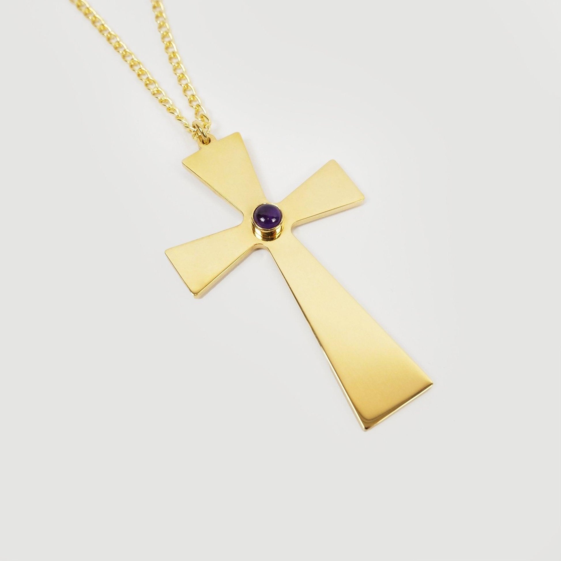 3" gold plated pectoral cross with amethyst - Watts & Co.