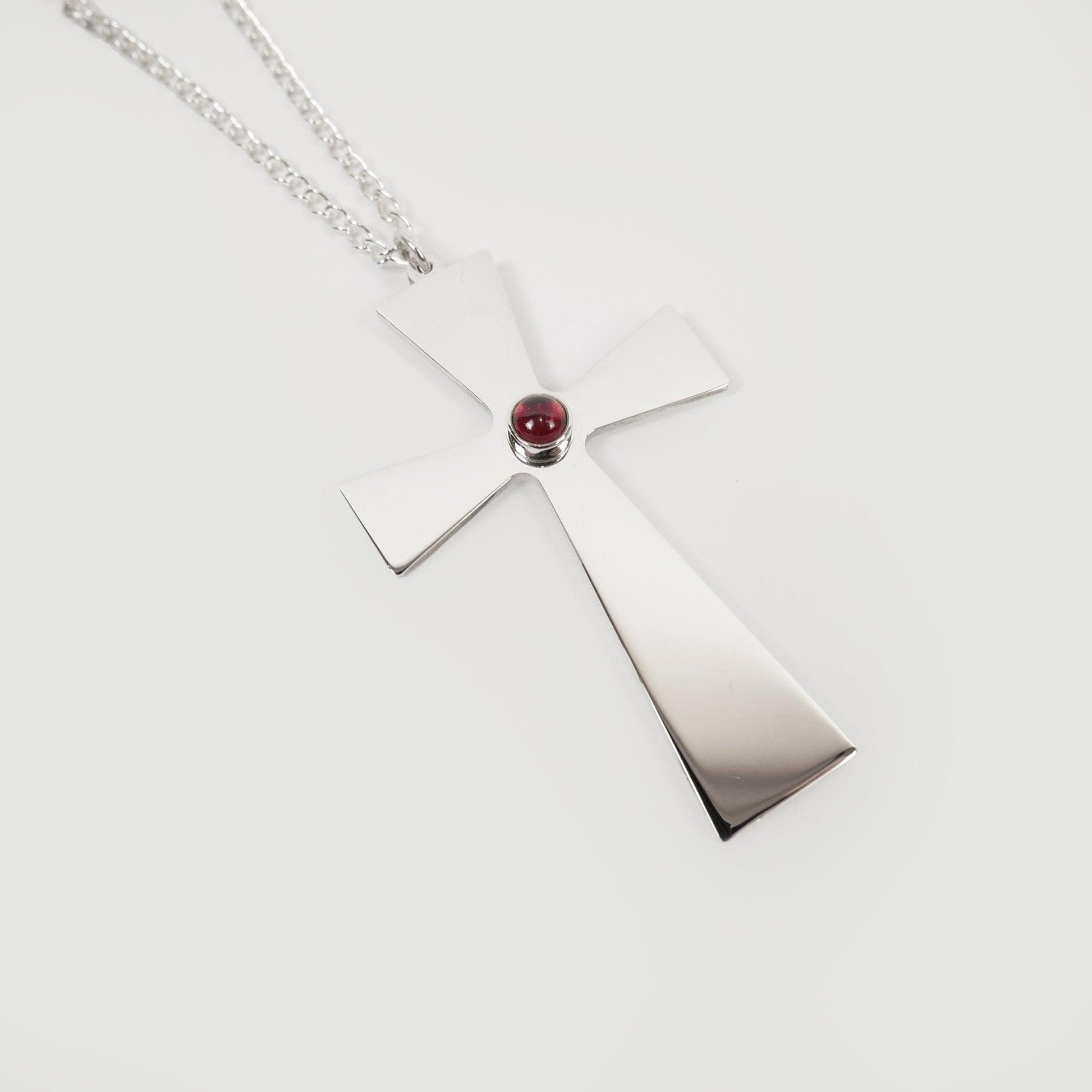 3" sterling silver pectoral cross with garnet - Watts & Co.