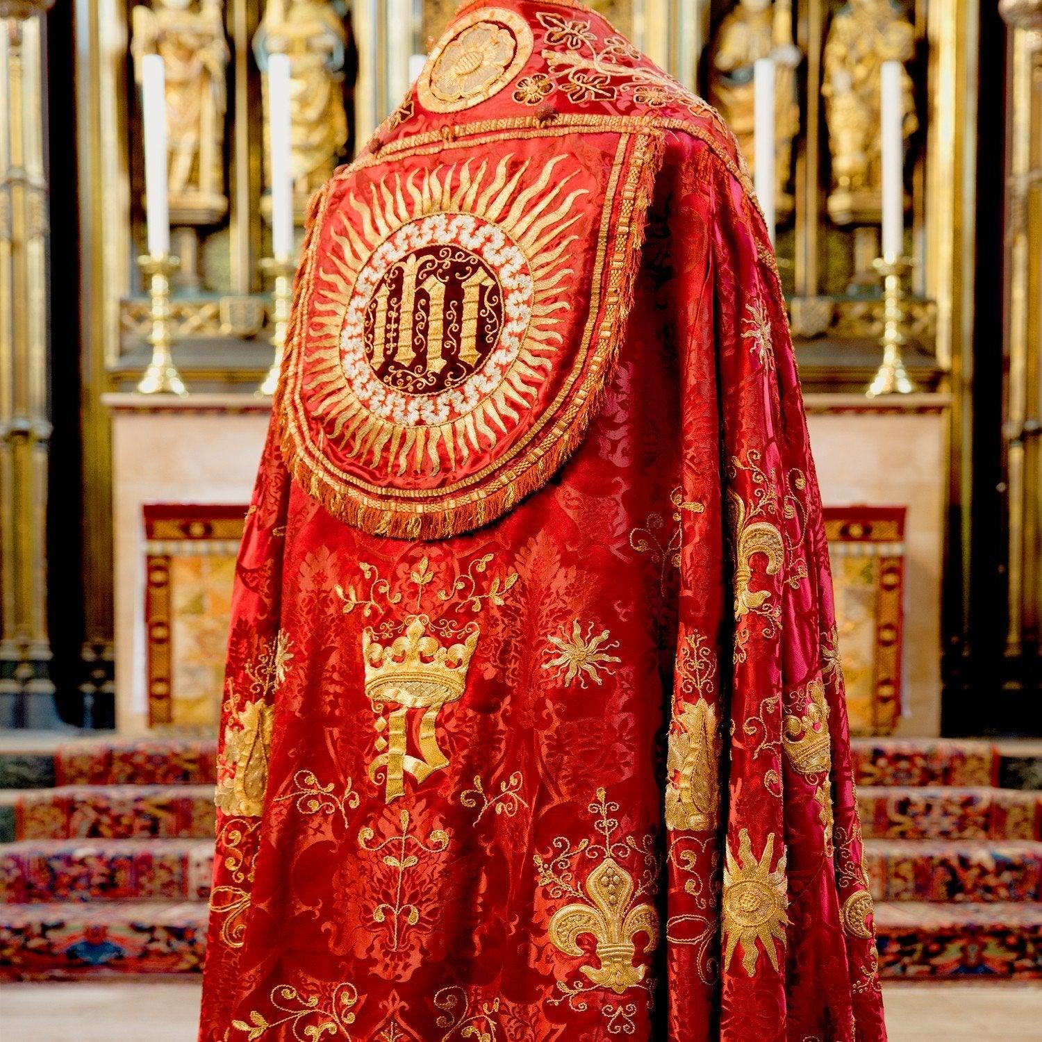 Minster Cope in Sarum Red 'Gothic' with Embroidery - Watts & Co.