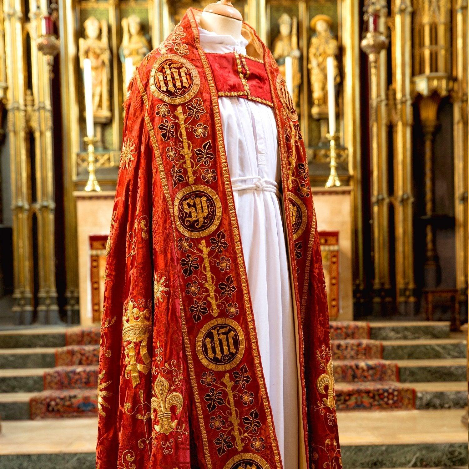 Minster Cope in Sarum Red 'Gothic' with Embroidery - Watts & Co.