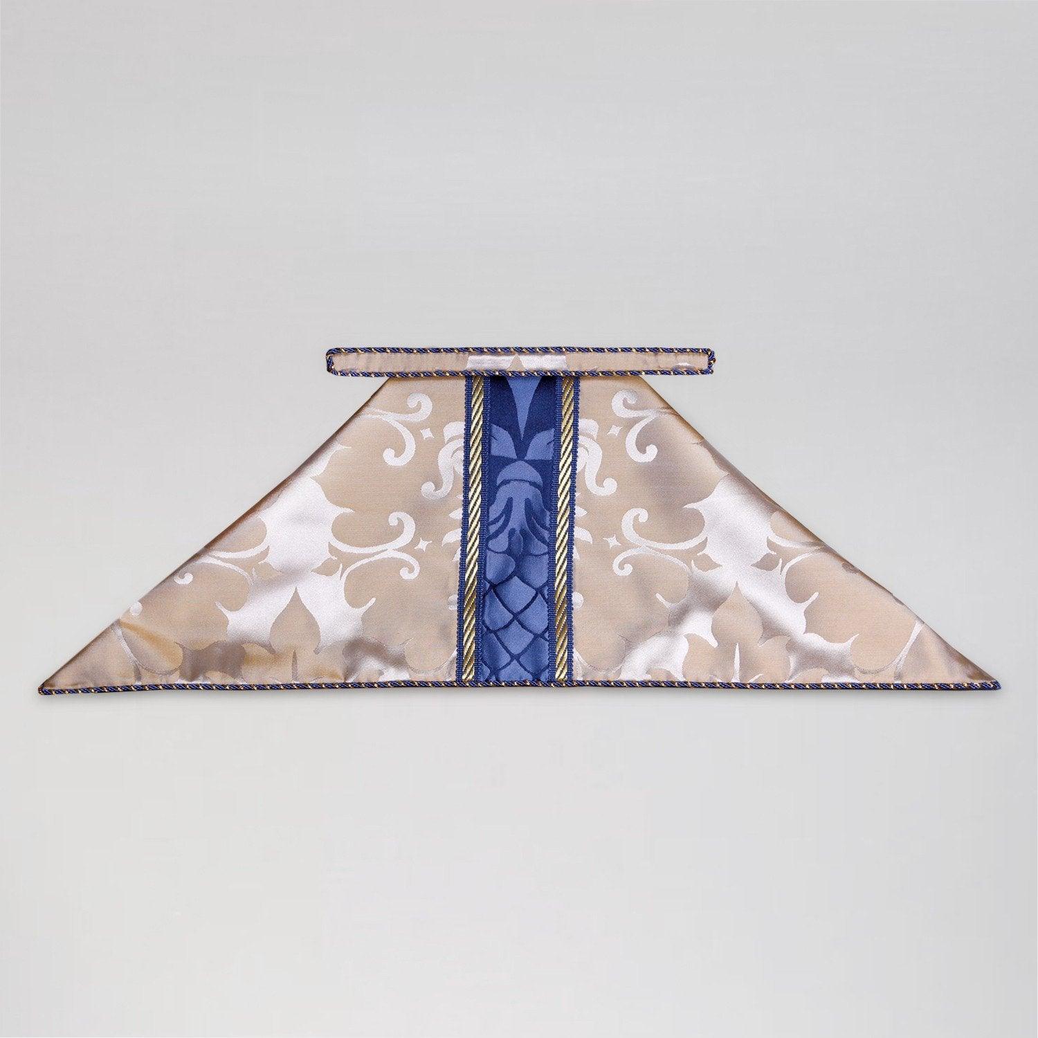 Semi-Gothic Chasuble in Oyster 'Bellini' with Blue 'Bellini' Orphreys - Watts & Co.