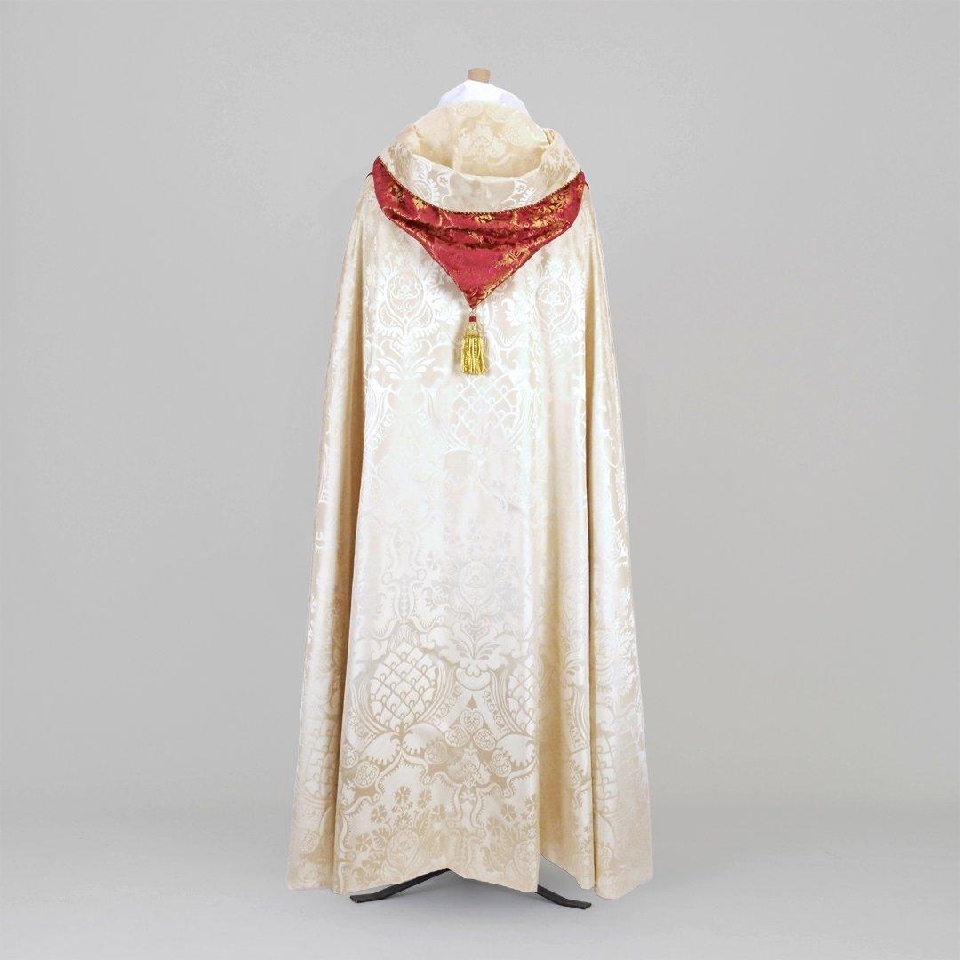 Abbey Cope in Cream 'Comper Cathedral' with orphreys, hood, and morse of Comper Rose/Gilt 'Hilliard' - Watts & Co.