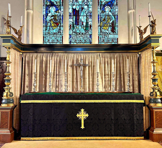 Altar Frontal and Superfrontal in Black 'Truro' with Cross Embroidery - Watts & Co.