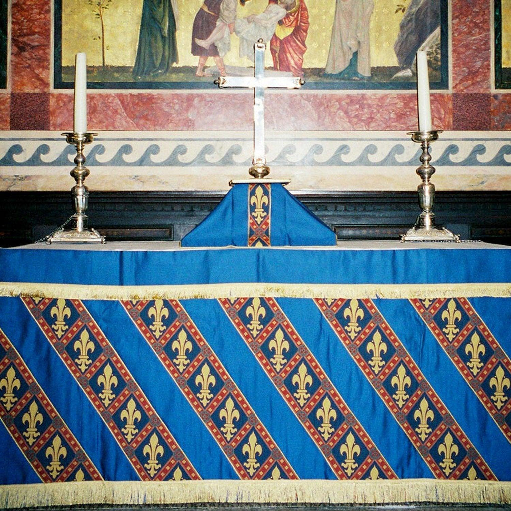 Altar Frontal in Blue Silk Blend with Diagonal Orphreys - Watts & Co. (international)