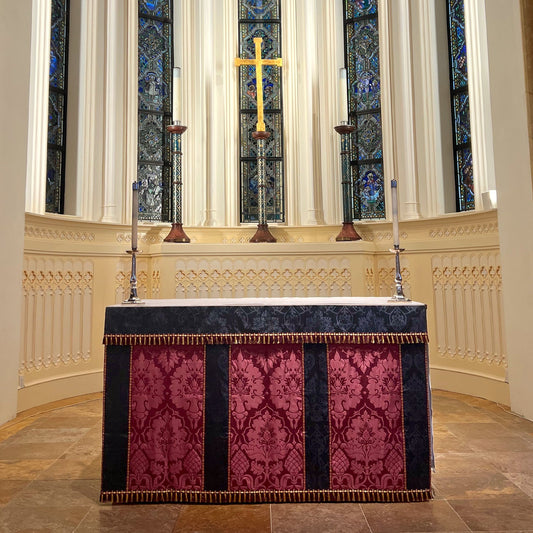 Altar Frontal in Comper Purple 'Bellini' with Sarum Indigo 'Gothic' Orphreys - Watts & Co.