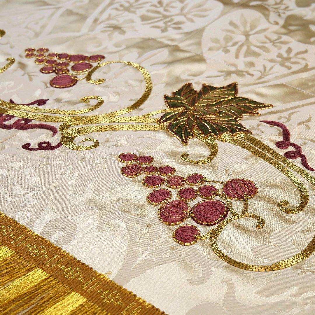 Altar Frontal in Sarum Red 'Gothic' with Embroidered Superfrontal in Cream 'Gothic' - Watts & Co.