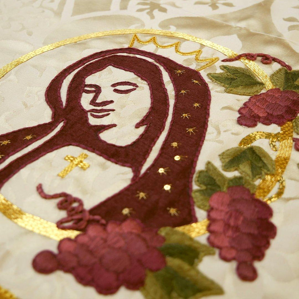 Altar Frontal in Sarum Red 'Gothic' with Embroidered Superfrontal in Cream 'Gothic' - Watts & Co.