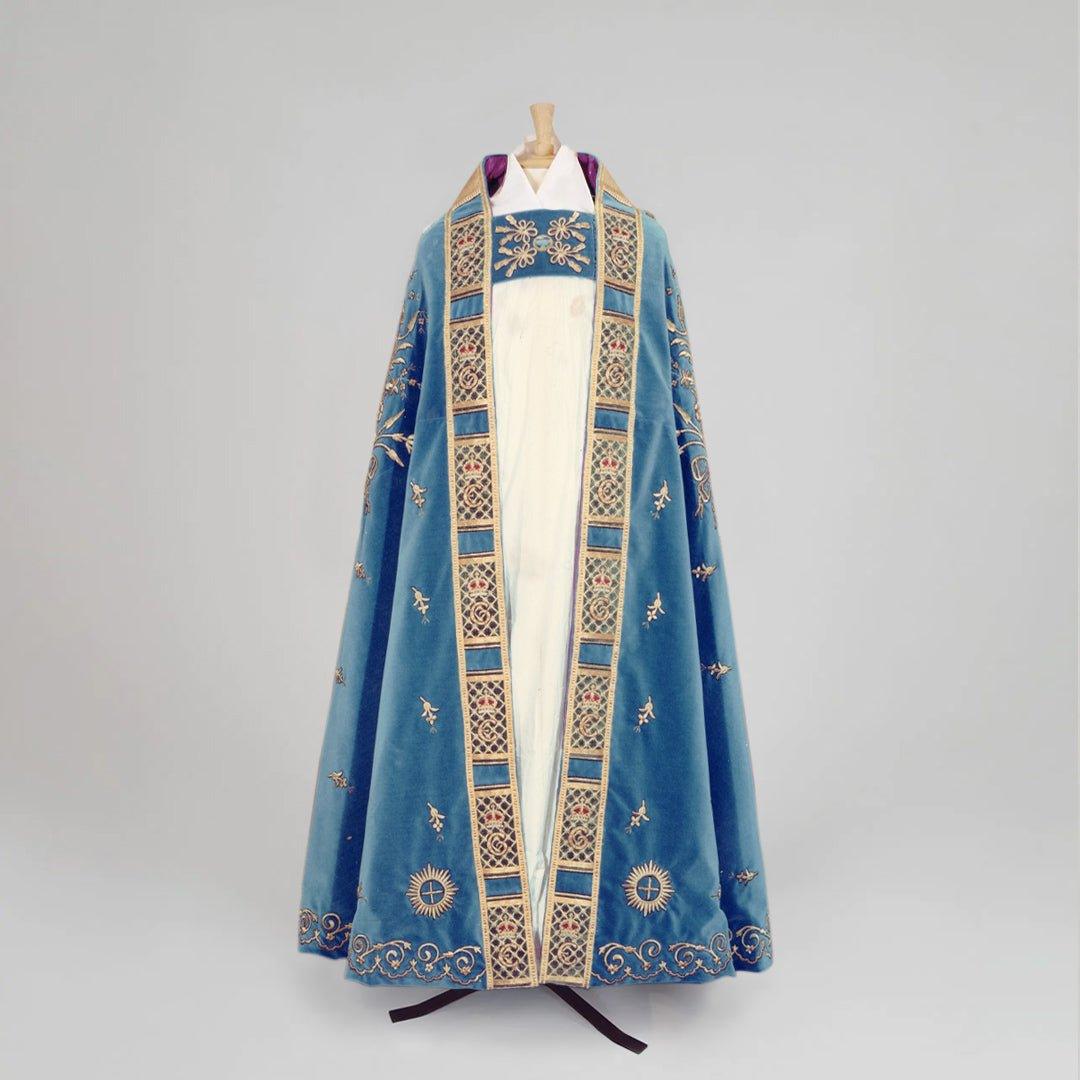 Archive Cope in Blue Velour with Coronation Embroidery - Watts & Co.
