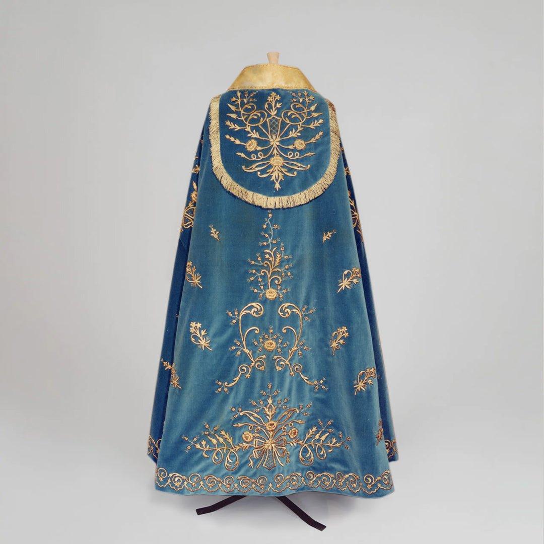 Archive Cope in Blue Velour with Coronation Embroidery - Watts & Co.