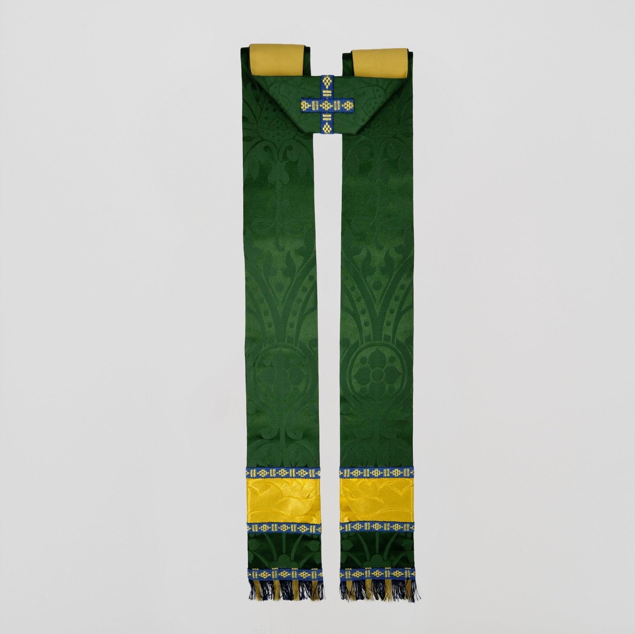 Borromean Chasuble in Green 'Shrewsbury' with Imperial Yellow/Gilt 'Bellini' Orphreys - Watts & Co.