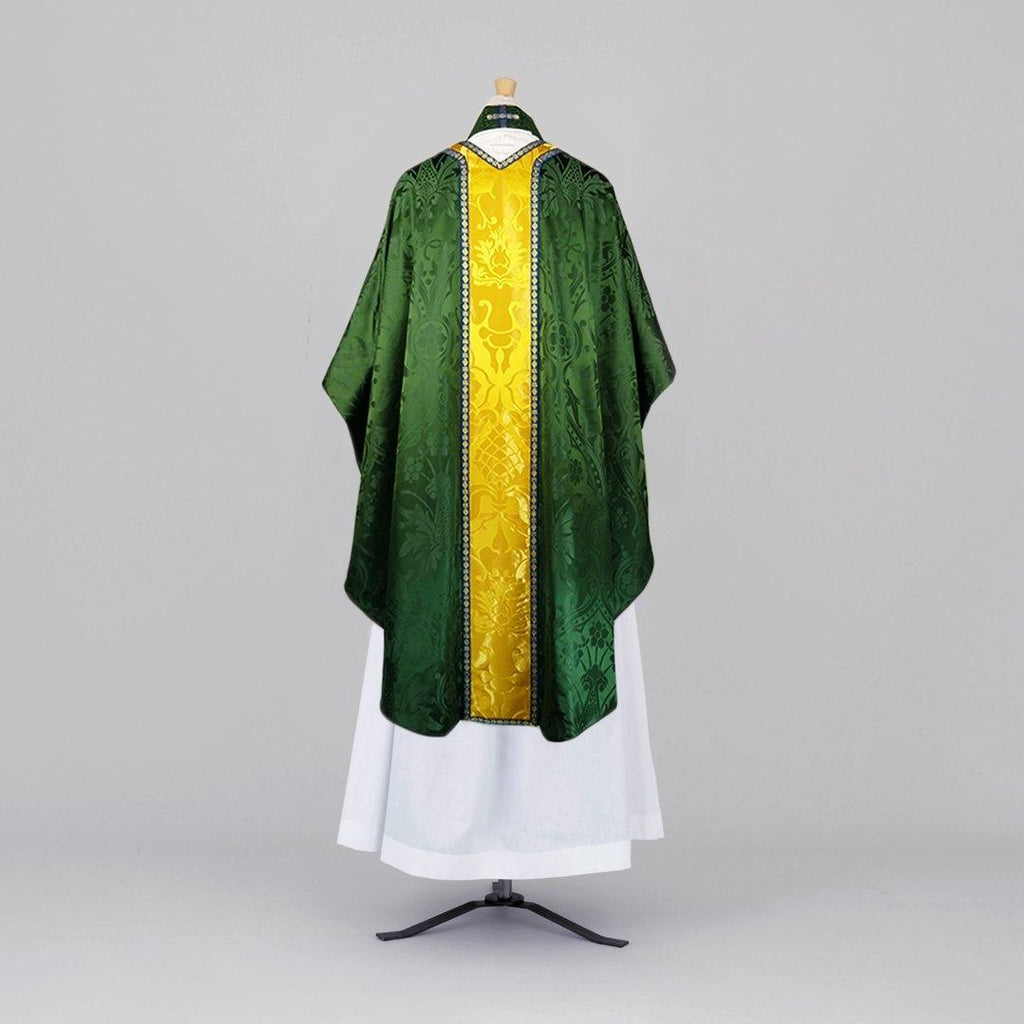 Borromean Chasuble in Green 'Shrewsbury' with Imperial Yellow/Gilt 'Bellini' Orphreys - Watts & Co.