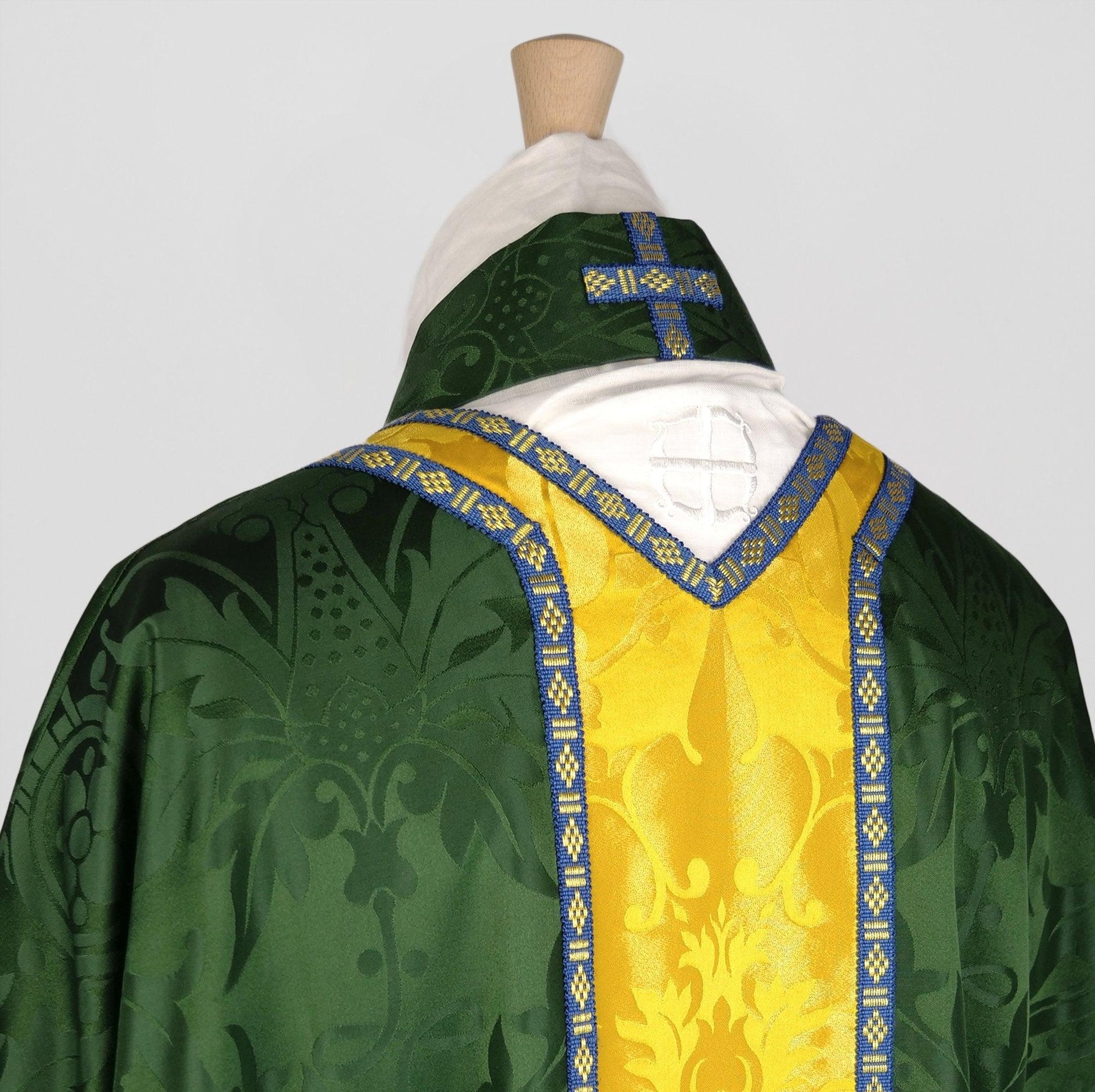 Borromean Chasuble in Green 'Shrewsbury' with Imperial Yellow/Gilt 'Bellini' Orphreys - Watts & Co.