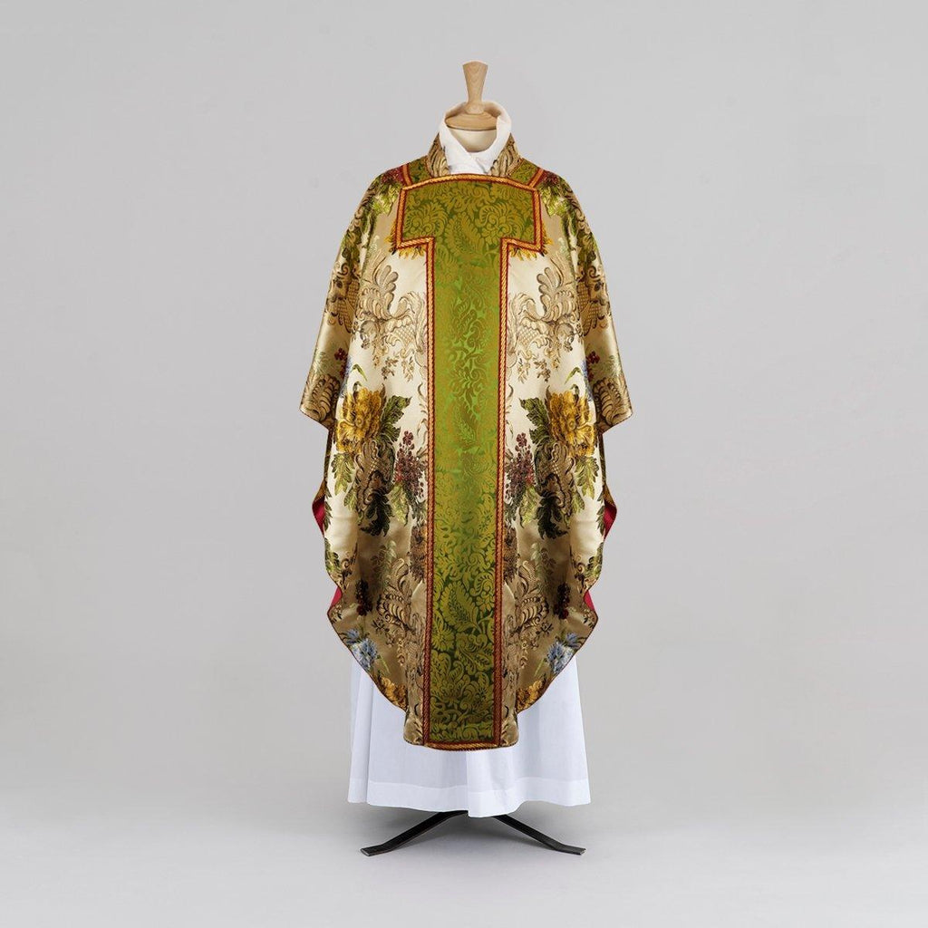 Borromean Chasuble in White 'Rivelles' with Green/Gold 'Holbein' Orphreys - Watts & Co.