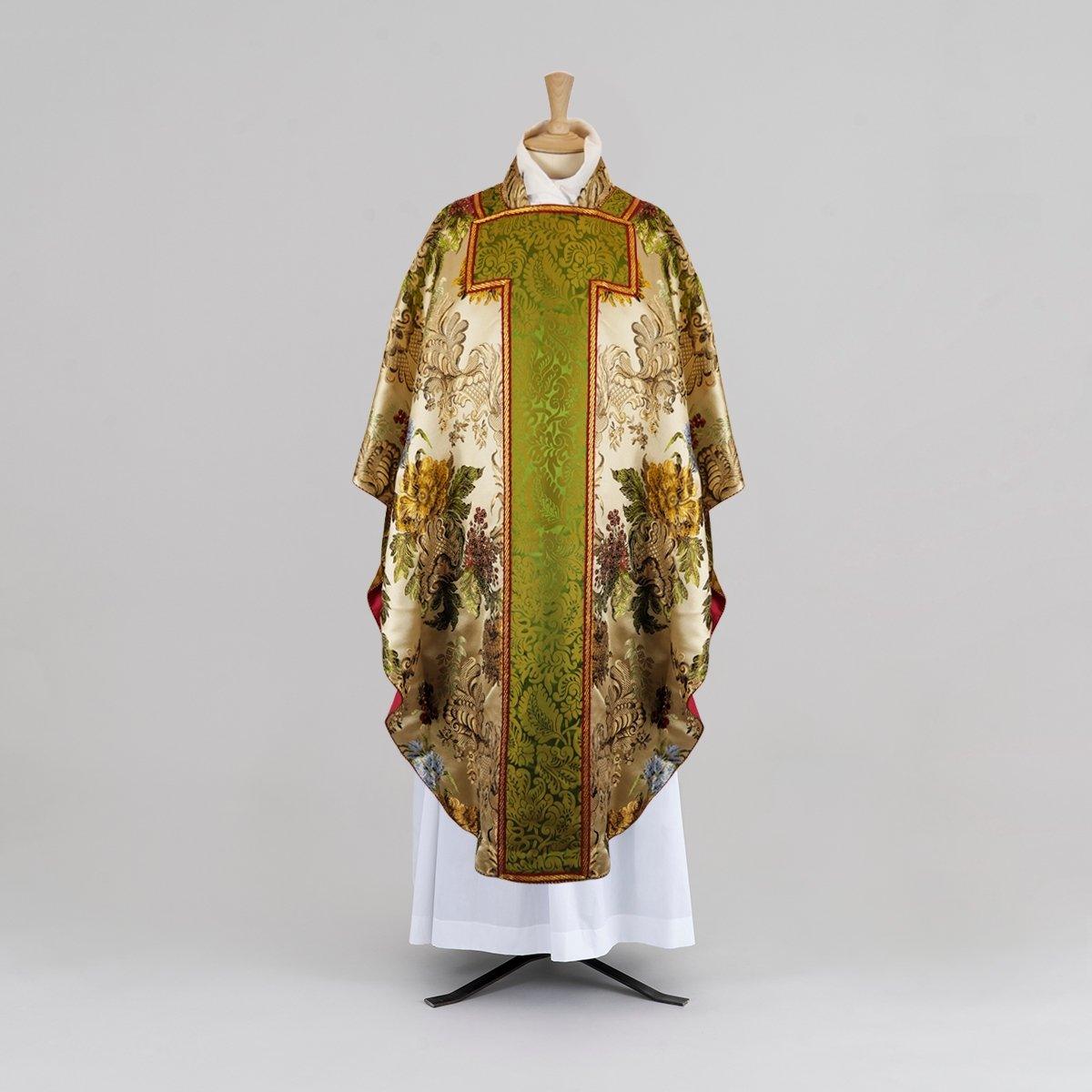 Borromean Chasuble in White 'Rivelles' with Green/Gold 'Holbein' Orphreys - Watts & Co.