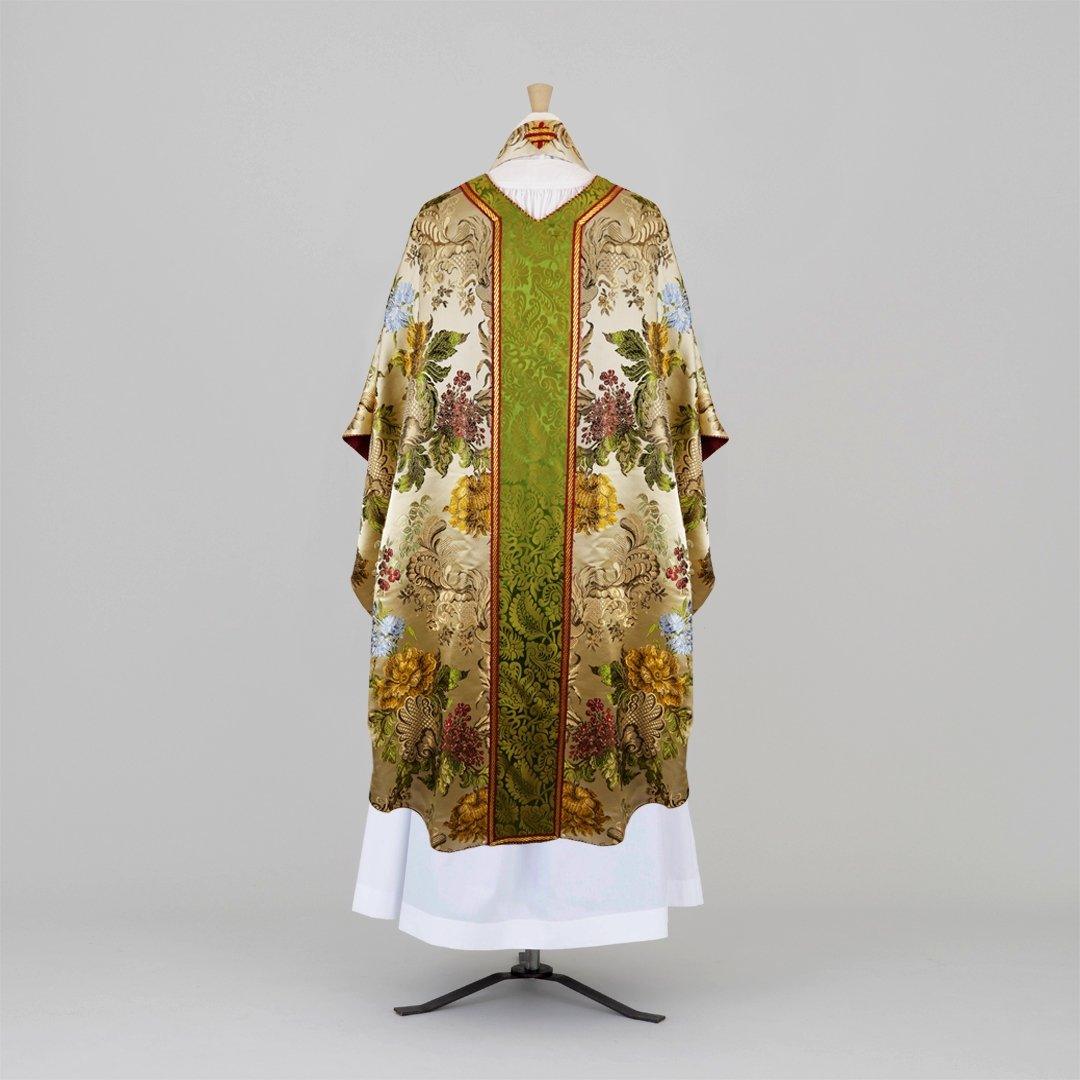 Borromean Chasuble in White 'Rivelles' with Green/Gold 'Holbein' Orphreys - Watts & Co.