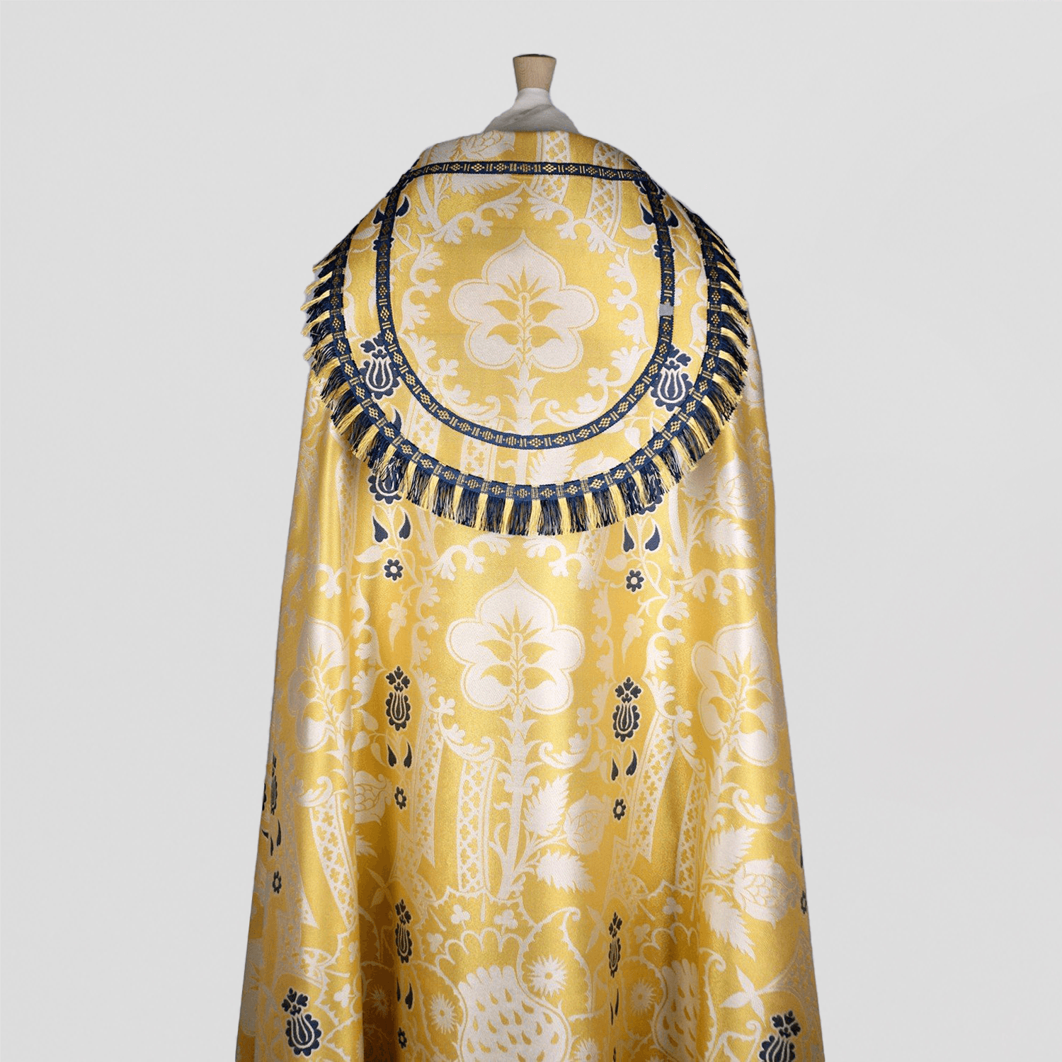 Cathedral Cope in White/Gold/Blue 'Comper Strawberry' with Outline Orphreys - Watts & Co.