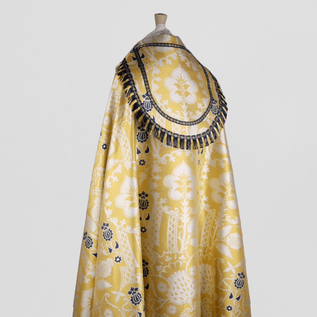 Cathedral Cope in White/Gold/Blue 'Comper Strawberry' with Outline Orphreys - Watts & Co.
