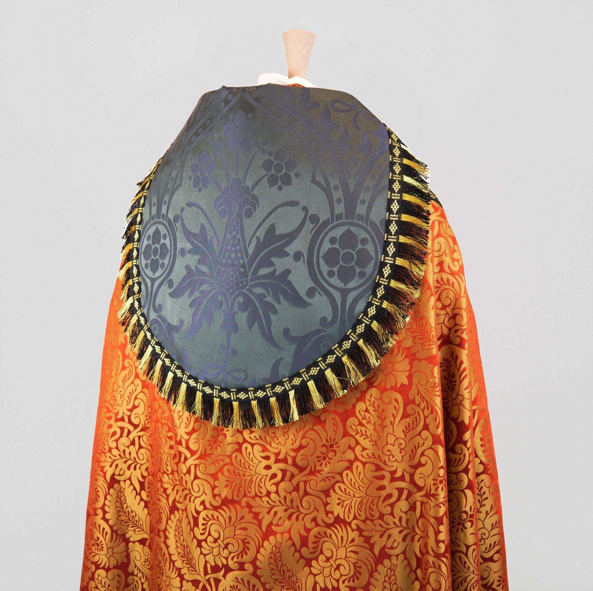 Cathedral Cope & Stole in Red/Gold 'Holbein' Silk with Sarum Indigo 'Shrewsbury' Orphreys - Watts & Co.