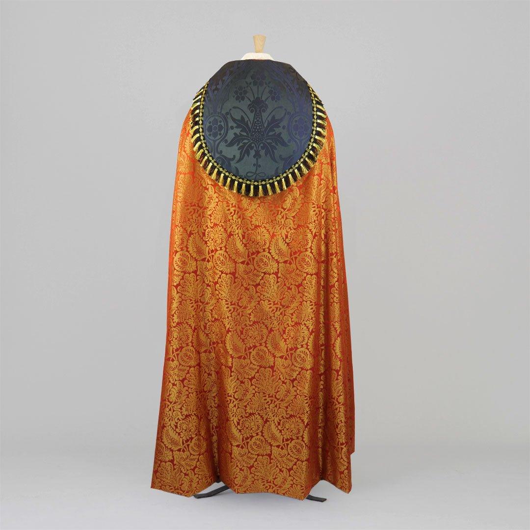 Cathedral Cope & Stole in Red/Gold 'Holbein' Silk with Sarum Indigo 'Shrewsbury' Orphreys - Watts & Co.